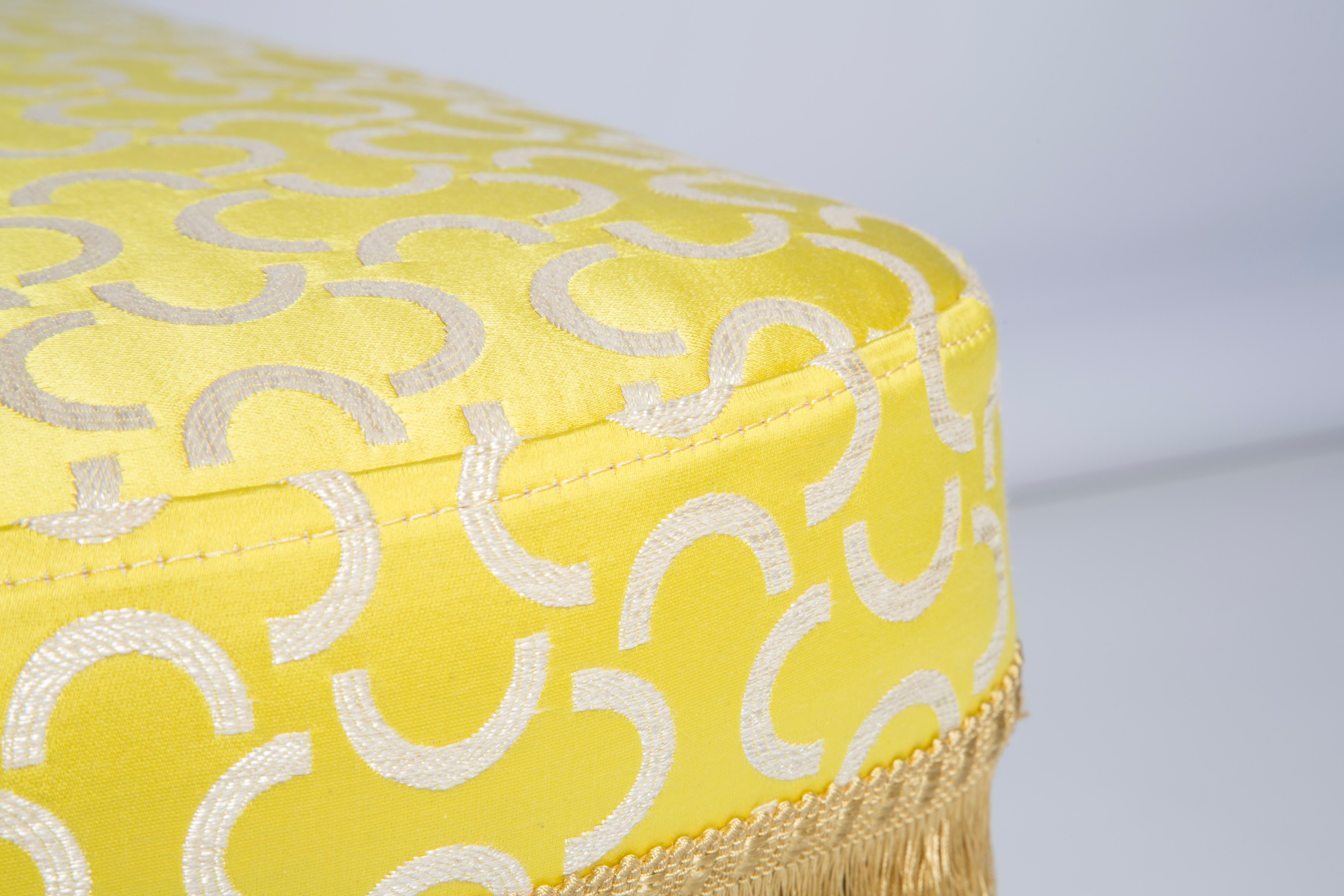 Fabric Pouffe with Box, Yellow Mezzaluna Jacquard, by Vintola Studio, Europe, Poland For Sale