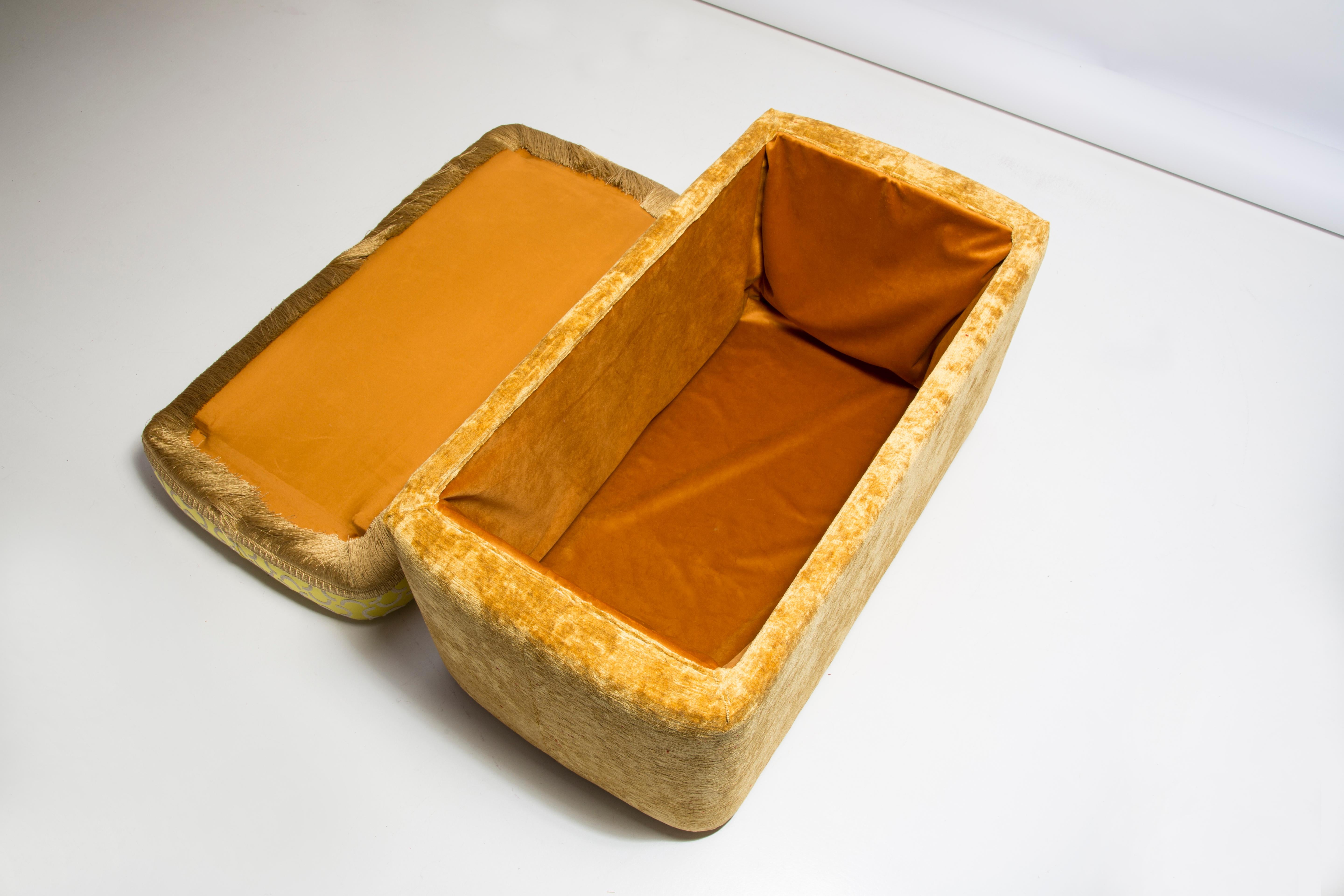 Pouffe with Box, Yellow Mezzaluna Jacquard, by Vintola Studio, Europe, Poland For Sale 1