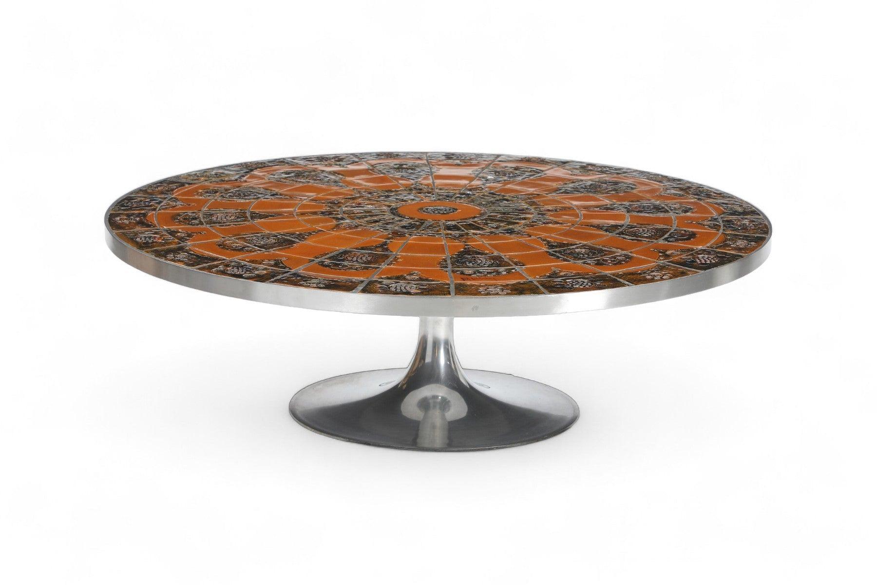 Mid-Century Modern Table basse ronde à carreaux polychromes Poul Cadovious en vente