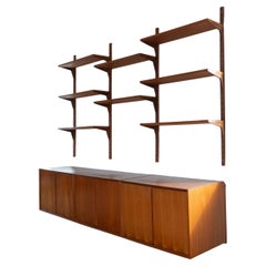 Poul Cadovious "SYSTEM ROYAL" 3-Bay Teak Wall Unit 3 Media Cabinets & 8 Shelves
