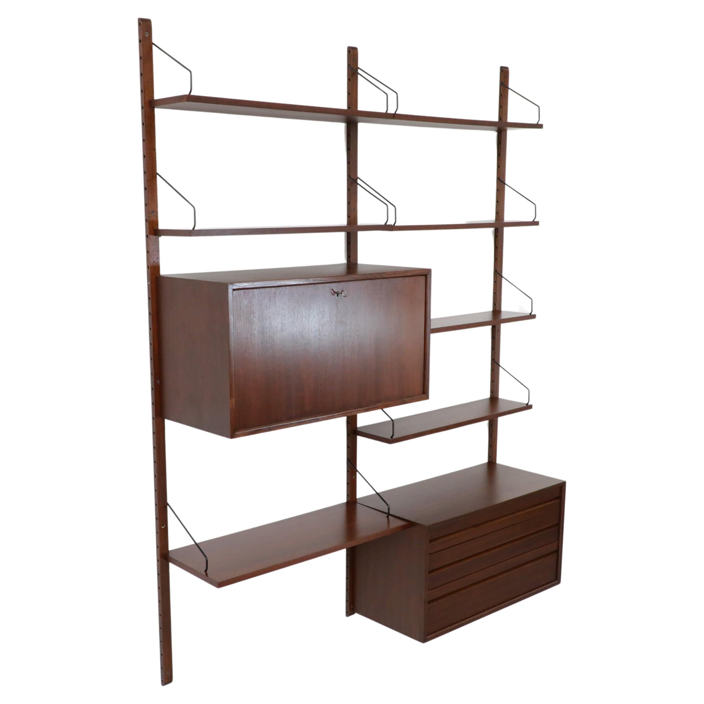 Poul Cadovius 2 Section Wall Mount Royal System w/ Drawers and Drop Down Cabinet