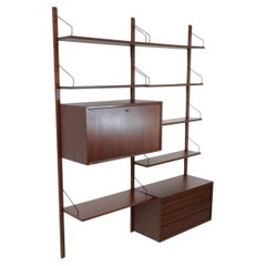 Retro Poul Cadovius 2 Section Wall Mount Royal System w/ Drawers and Drop Down Cabinet