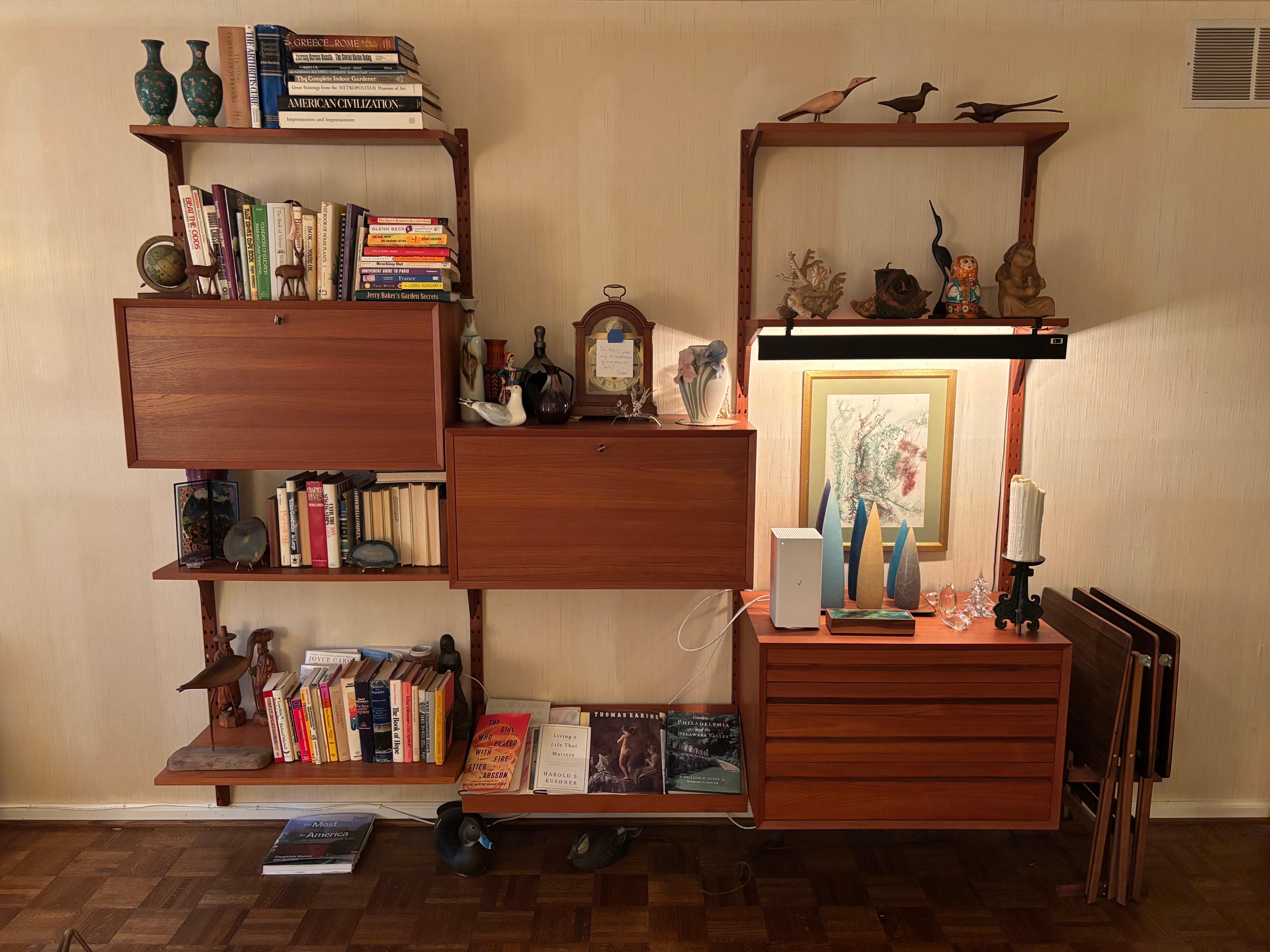 Poul Cadovius 3 Bay Teak Wall Unit with Rare Light! For Sale 7