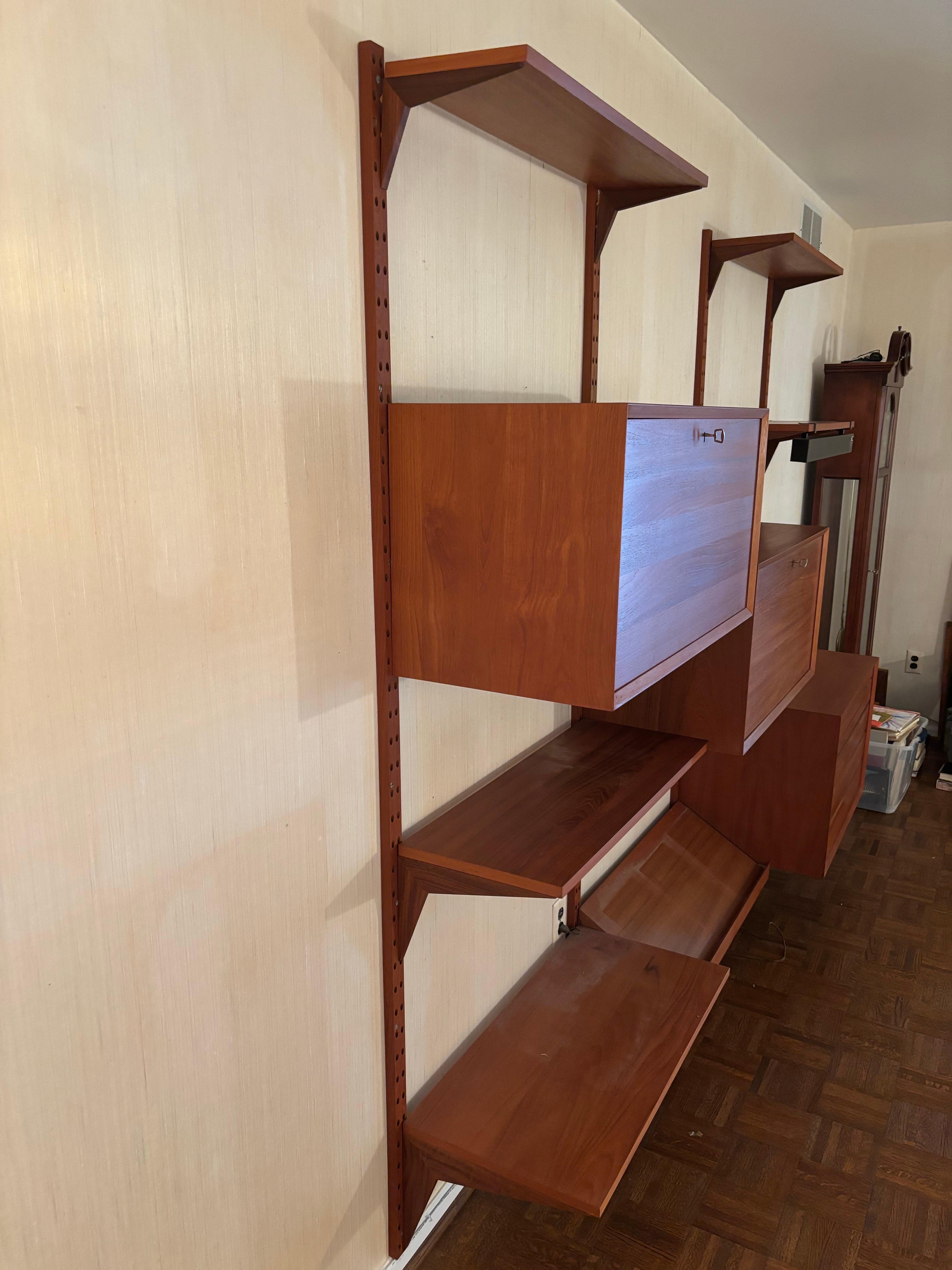 Danish Poul Cadovius 3 Bay Teak Wall Unit with Rare Light! For Sale