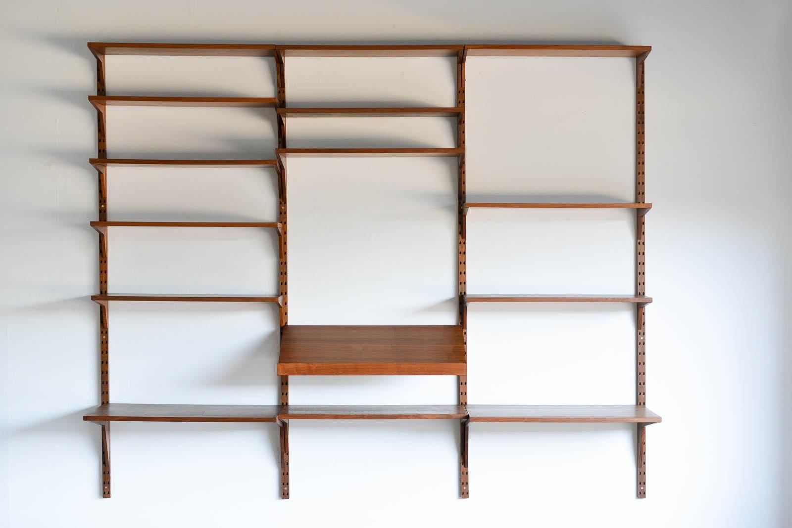 Mid-20th Century Poul Cadovius 3 Bay Wall Unit in Walnut, ca. 1965