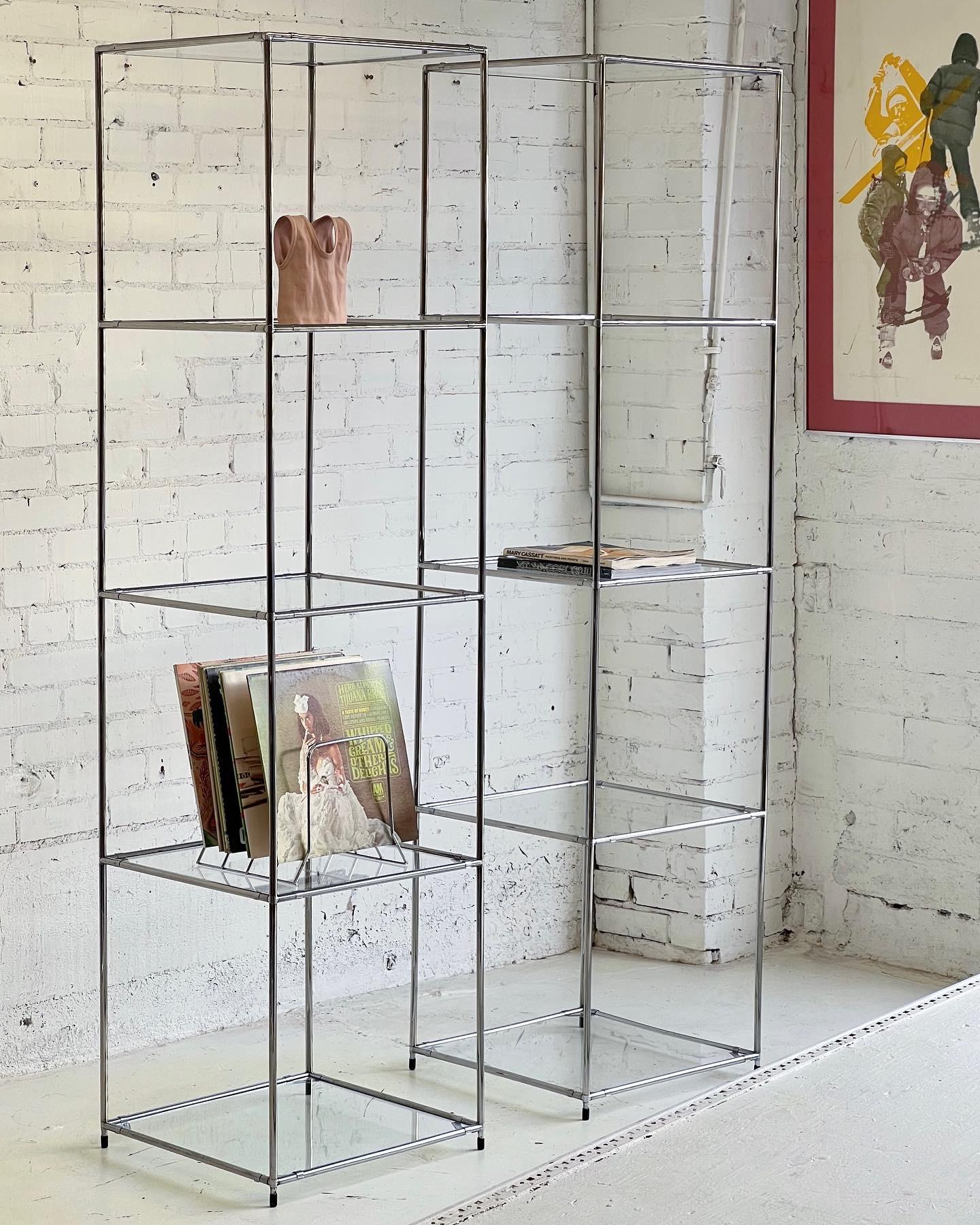 Mid-Century Modern Poul Cadovius 'Abstracta' Free-Standing Shelf in Steel and Glass For Sale