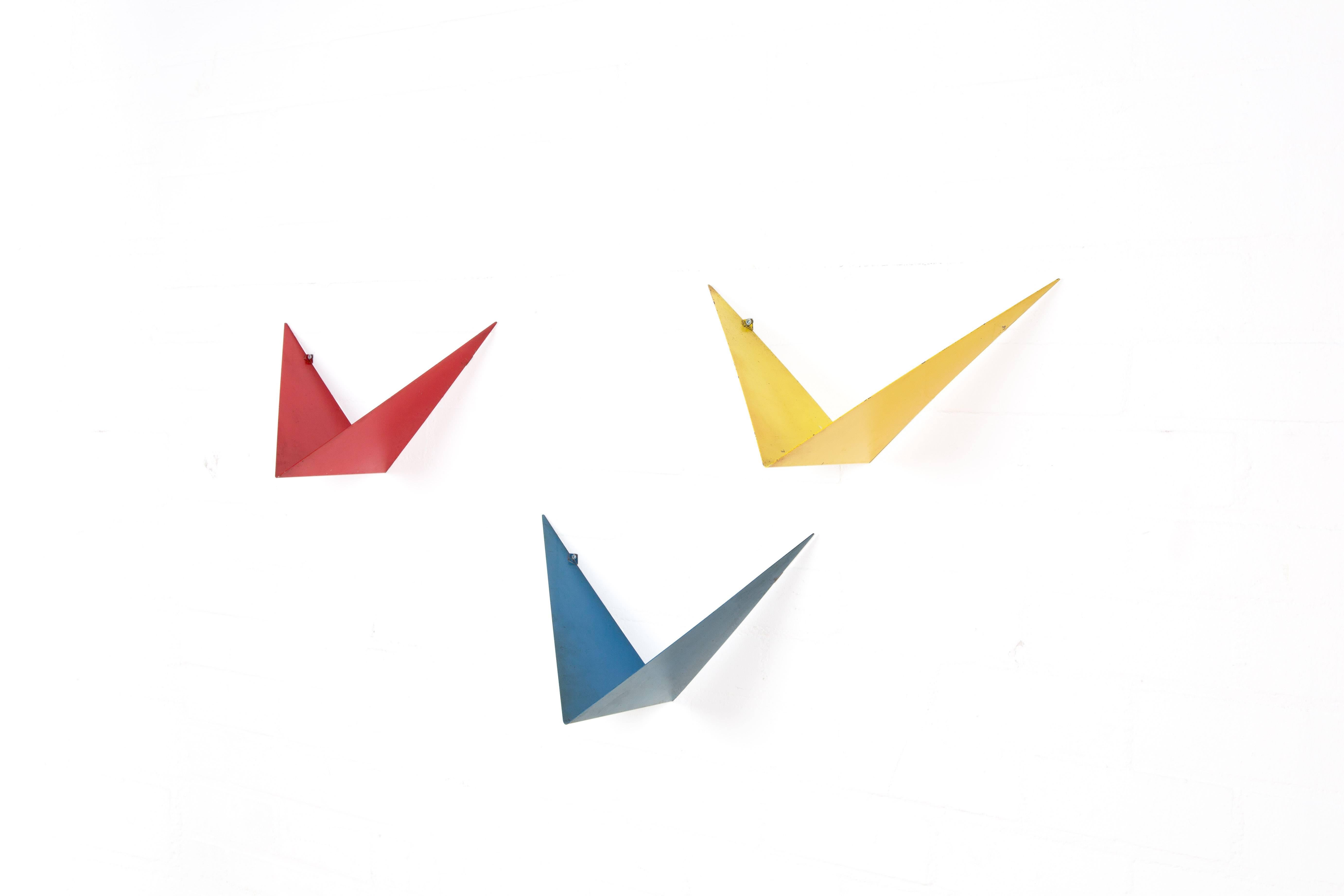 Poul Cadovius Bookshelves Butterflies, Royal Metal Bookshelves Red, Blue Yellow In Good Condition For Sale In LA Arnhem, NL