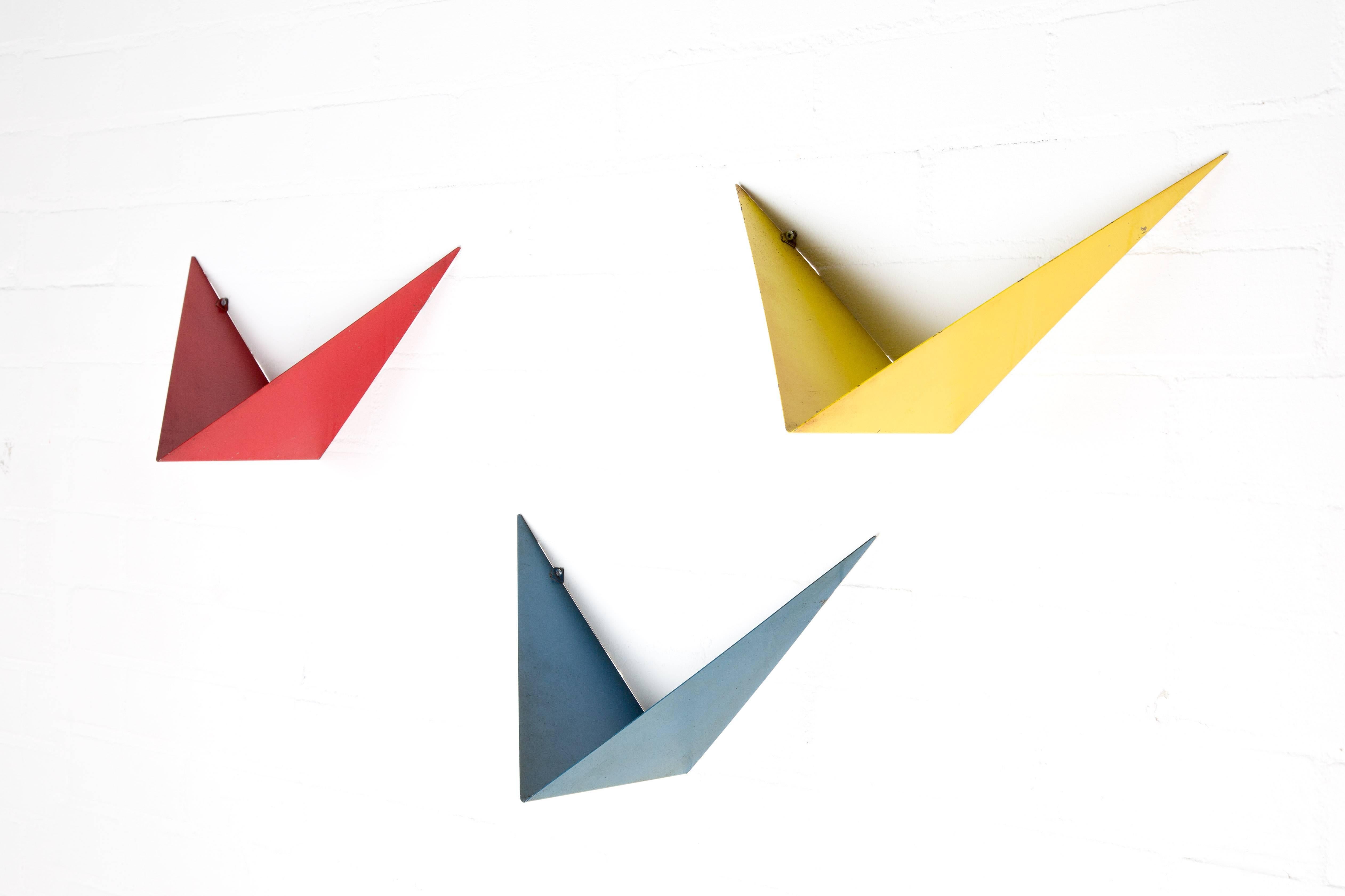 Sheet Metal Poul Cadovius Bookshelves Butterflies, Royal Metal Bookshelves Red, Blue Yellow For Sale