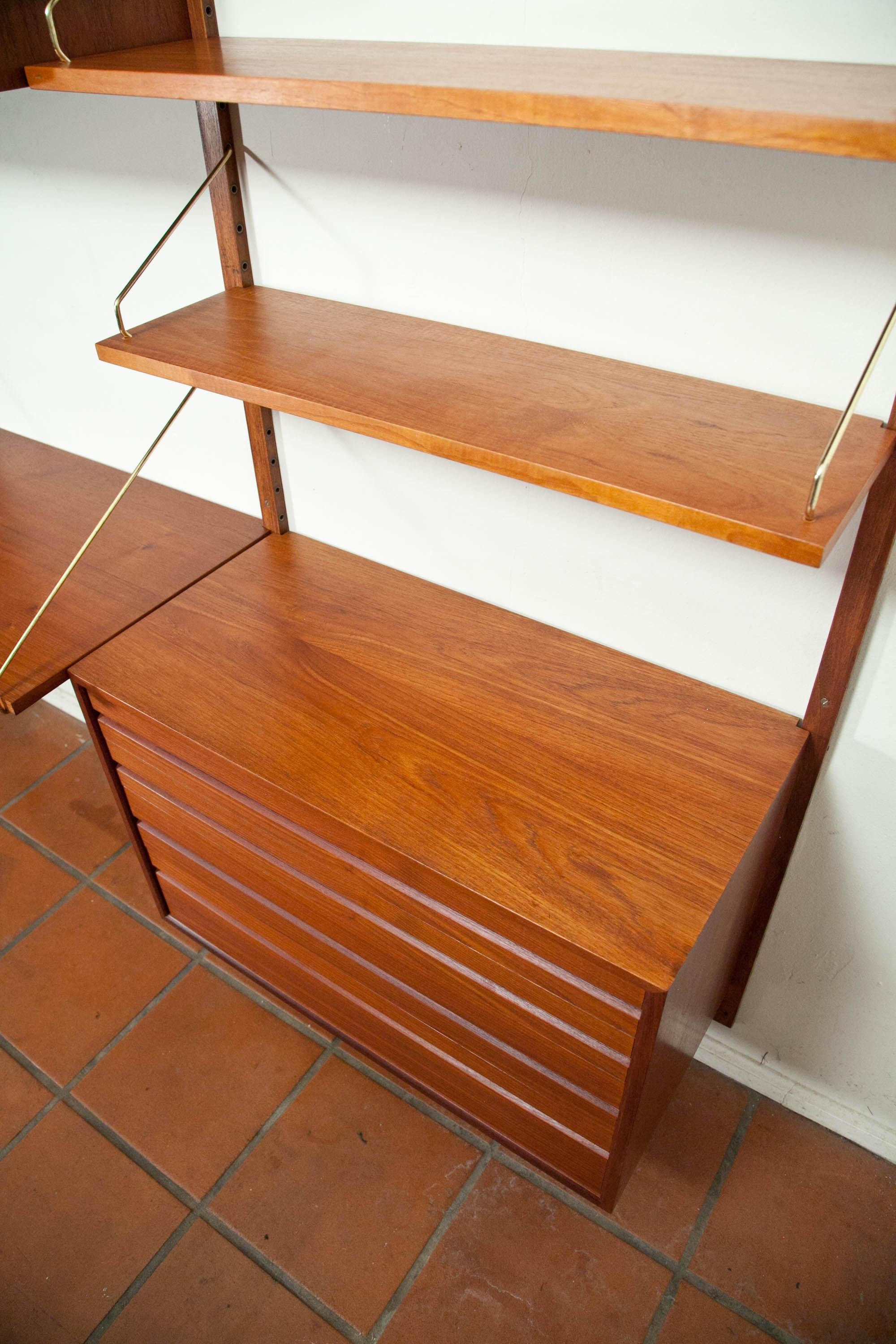Danish Poul Cadovius, Cado Royal System 3 Bay Teak Modular Wall Unit, Denmark, 1960s