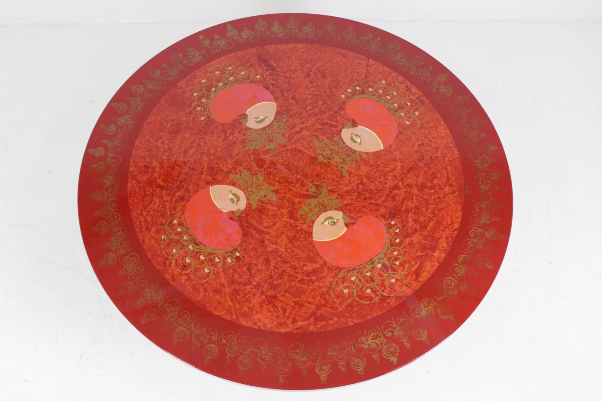 Danish Poul Cadovius Circular Enamelled Dining Table Hand-Painted by Susan Mygge