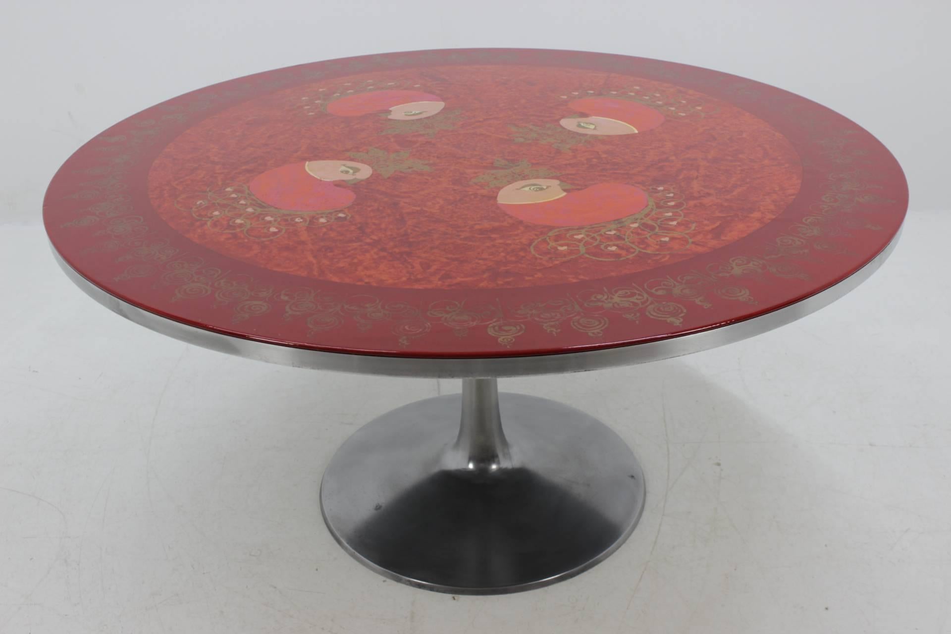 Poul Cadovius Circular Enamelled Dining Table Hand-Painted by Susan Mygge In Excellent Condition In Praha, CZ