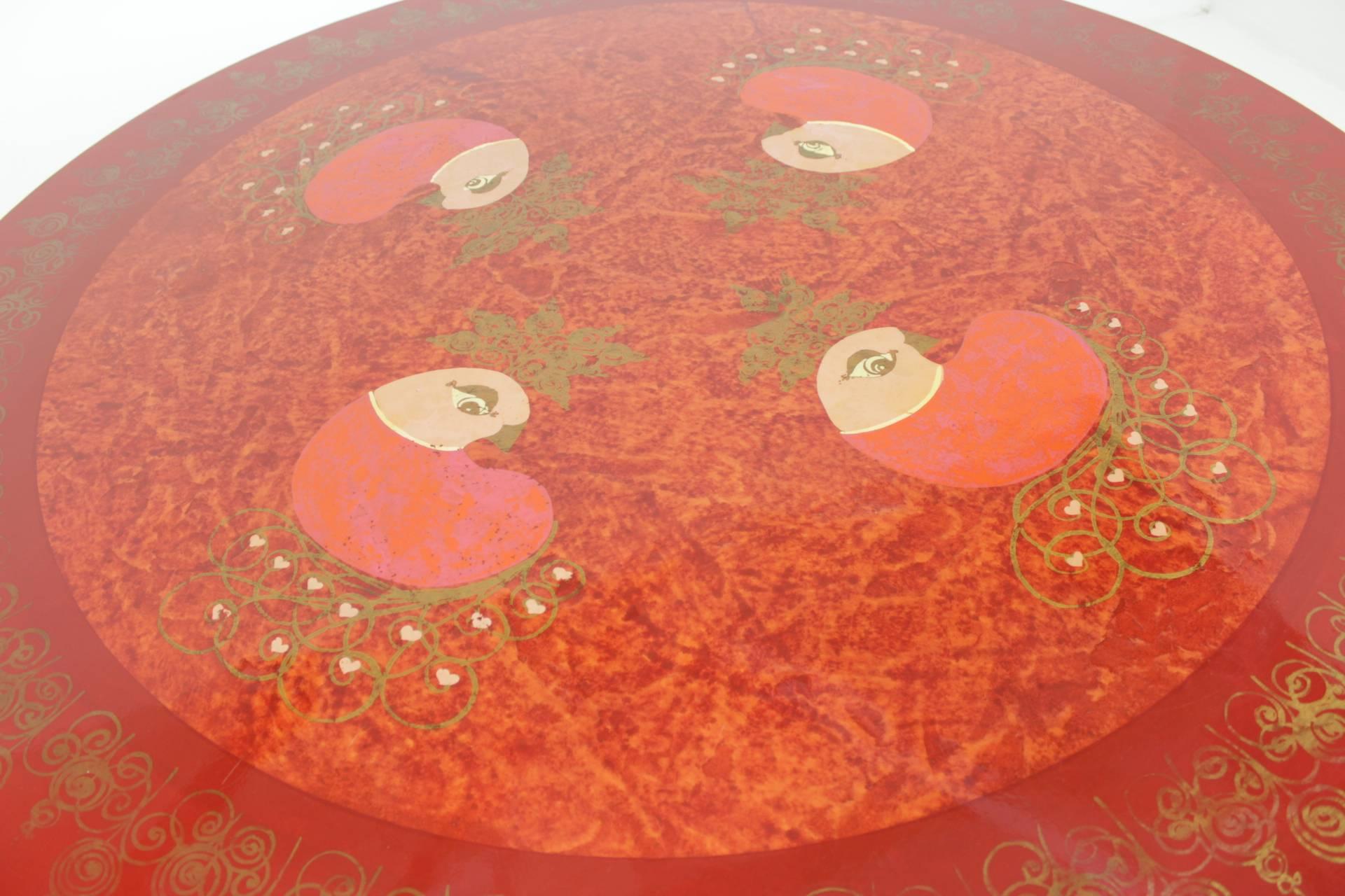 Aluminum Poul Cadovius Circular Enamelled Dining Table Hand-Painted by Susan Mygge