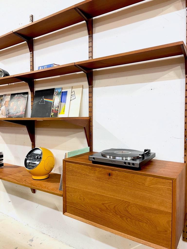 Poul Cadovius Teak 3-bay Wall Unit. Drop Down cabinet and shelves. 