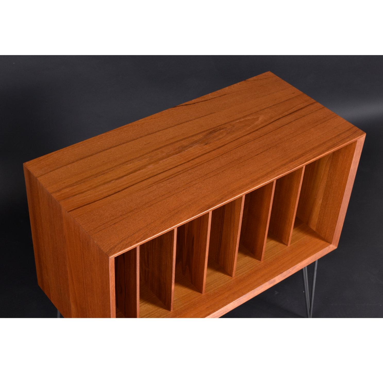 Mid-20th Century Poul Cadovius Danish Teak Record Cabinet with Dividers on Hairpin Legs