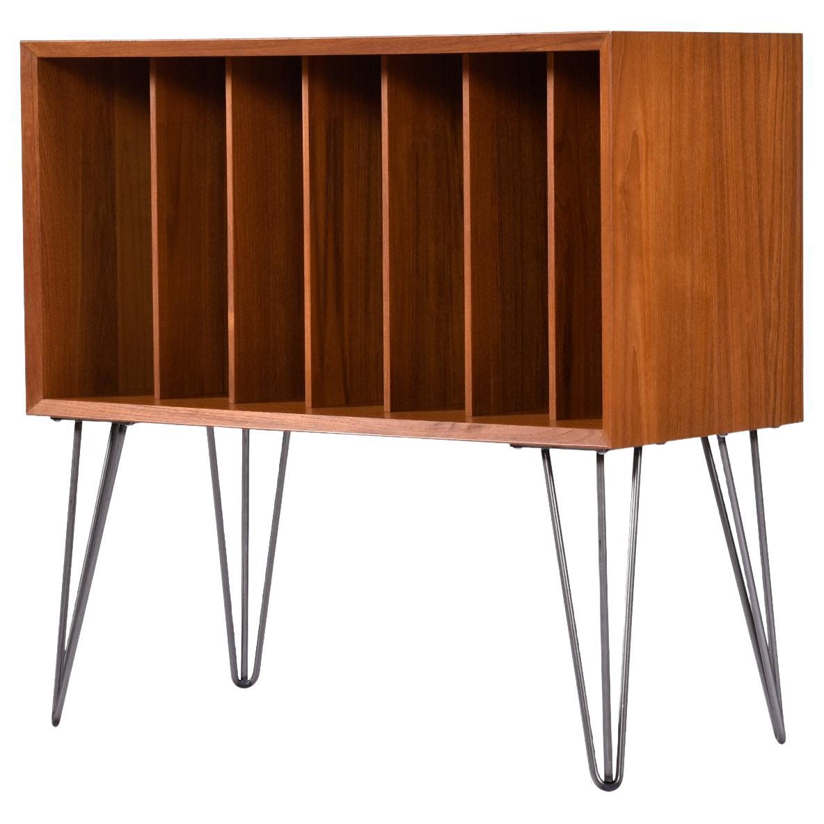 Poul Cadovius Danish Teak Record Cabinet with Dividers on Hairpin Legs