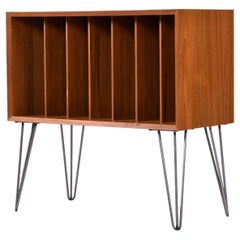 Retro Poul Cadovius Danish Teak Record Cabinet with Dividers on Hairpin Legs