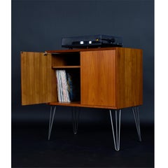 Poul Cadovius Danish Teak Storage Record Cabinet on Metal Hairpin Legs