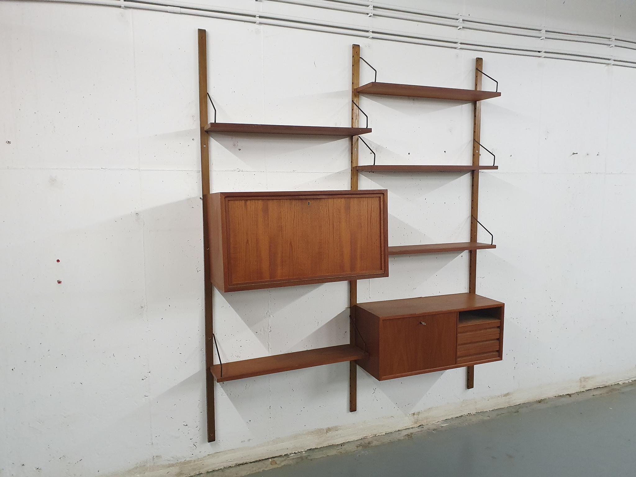 Danish Poul Cadovius for Royal system teak wooden wall unit, Denmark 1950's