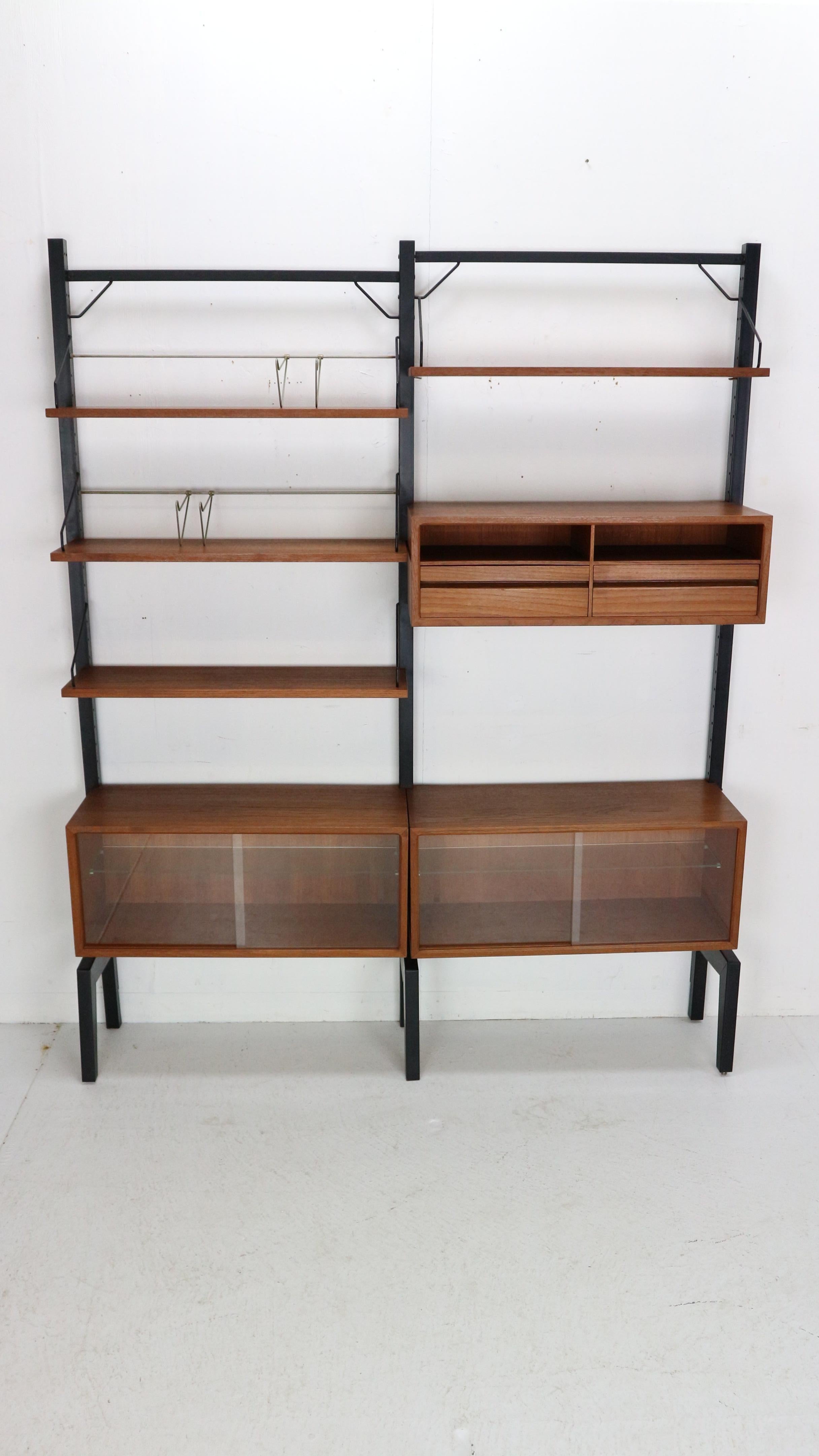 Scandinavian Modern Poul Cadovius Freestanding Modular Wall Unit System for Royal System, 1960s