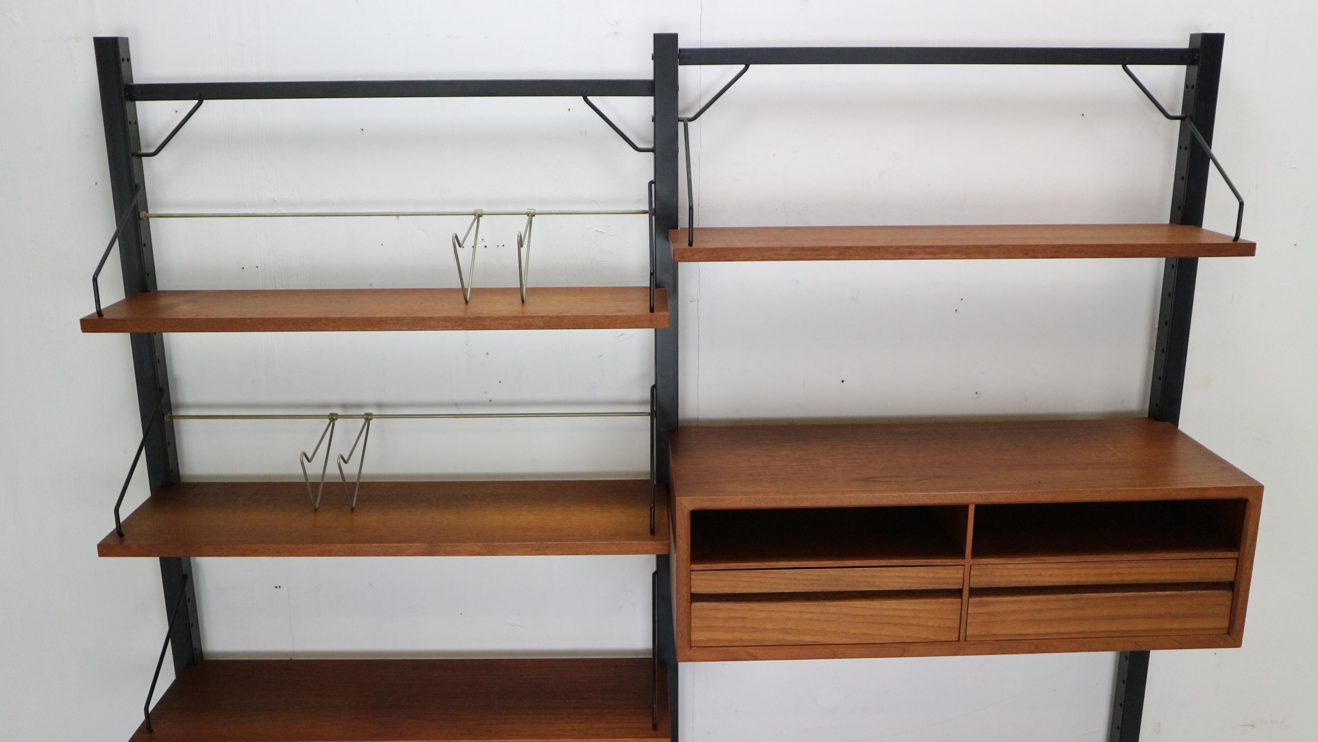 Metal Poul Cadovius Freestanding Modular Wall Unit System for Royal System, 1960s