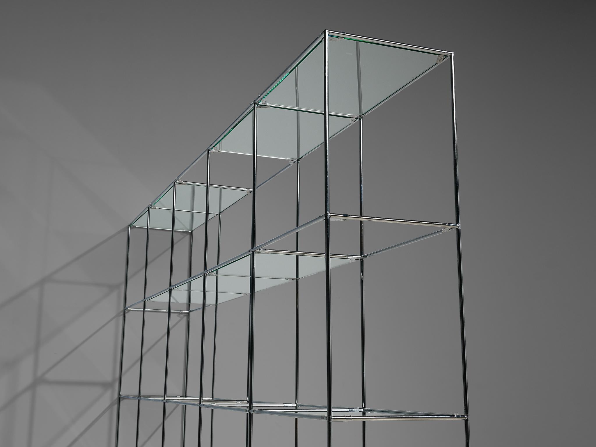 Danish Poul Cadovius Free-Standing Shelf Model 'Abstracta' in Steel and Glass