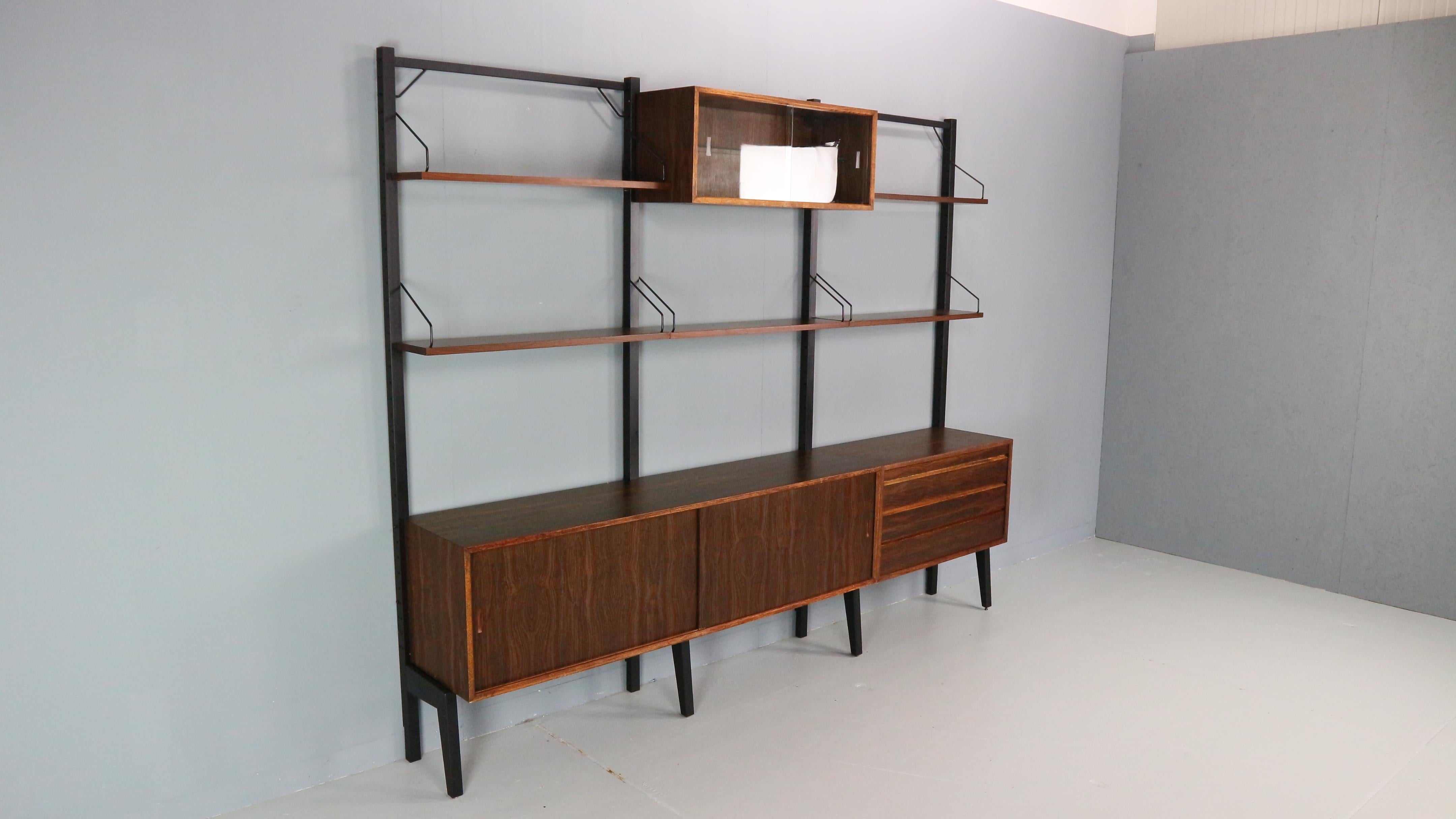 Scandinavian Modern Poul Cadovius Freestanding Modular Wall Unit System for Royal System, 1960s