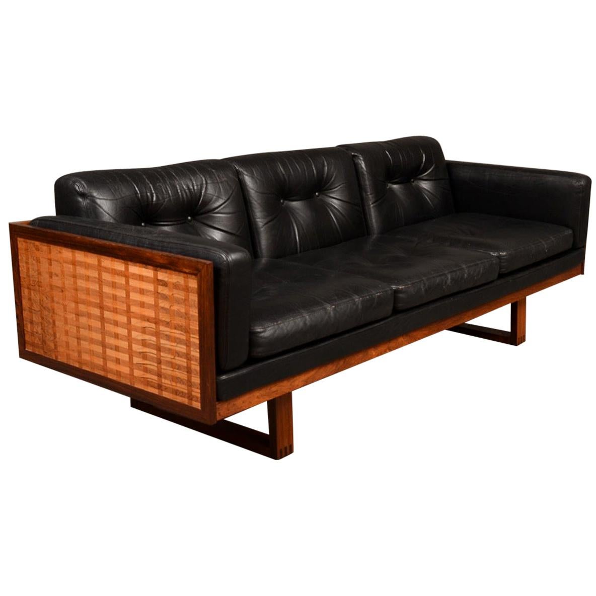 Poul Cadovius, Model "Guvernör", Three-Seat Sofa with Rosewood Frame, Leather
