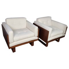 Poul Cadovius Rosewood Lounge Chairs Basket Weave Pair France & Son Denmark 1962