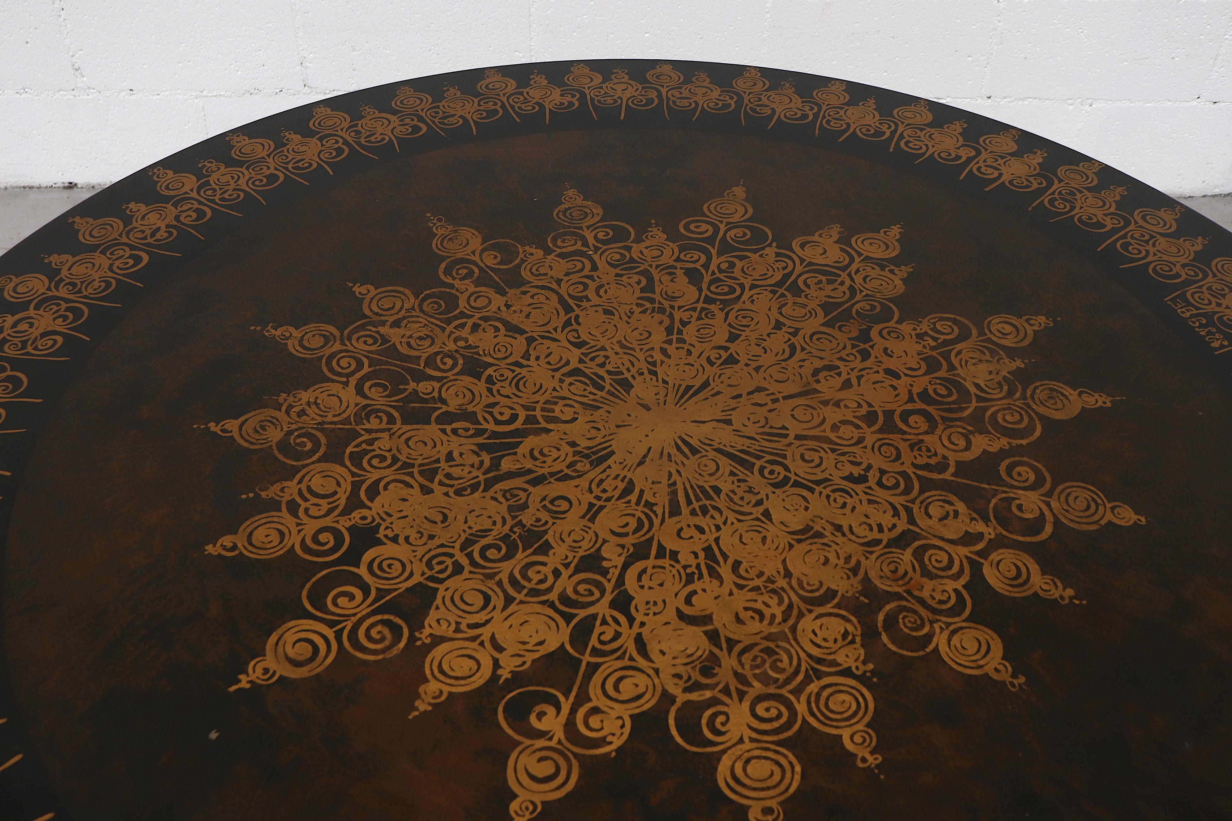 Mid-Century Modern Poul Cadovius Round Ornate Black Top Table
