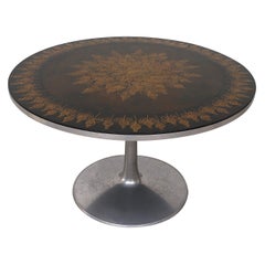 Poul Cadovius Round Ornate Black Top Table