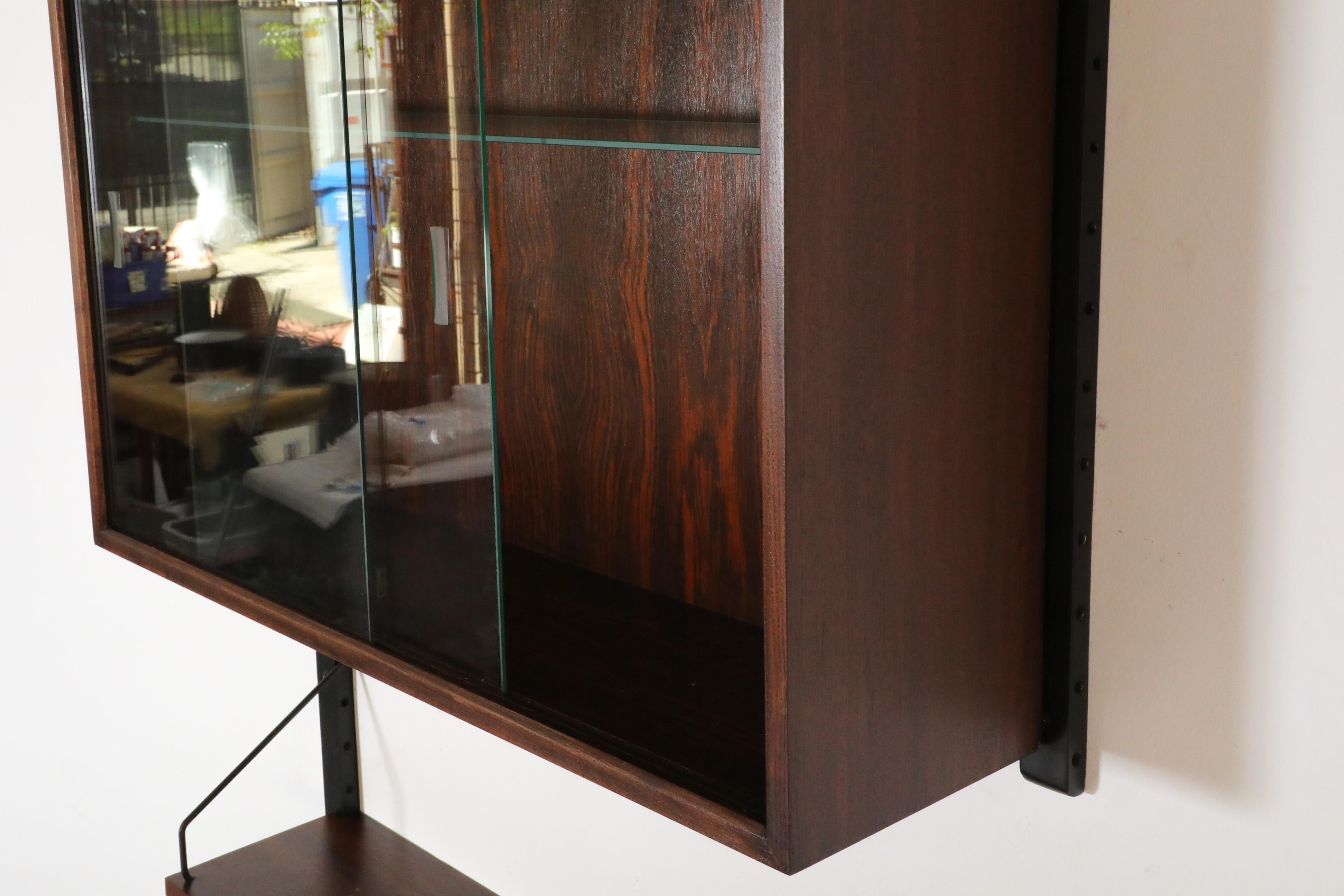 Poul Cadovius Royal Rosewood Wall Mount Sliding Glass Front Cabinet and Shelving For Sale 3
