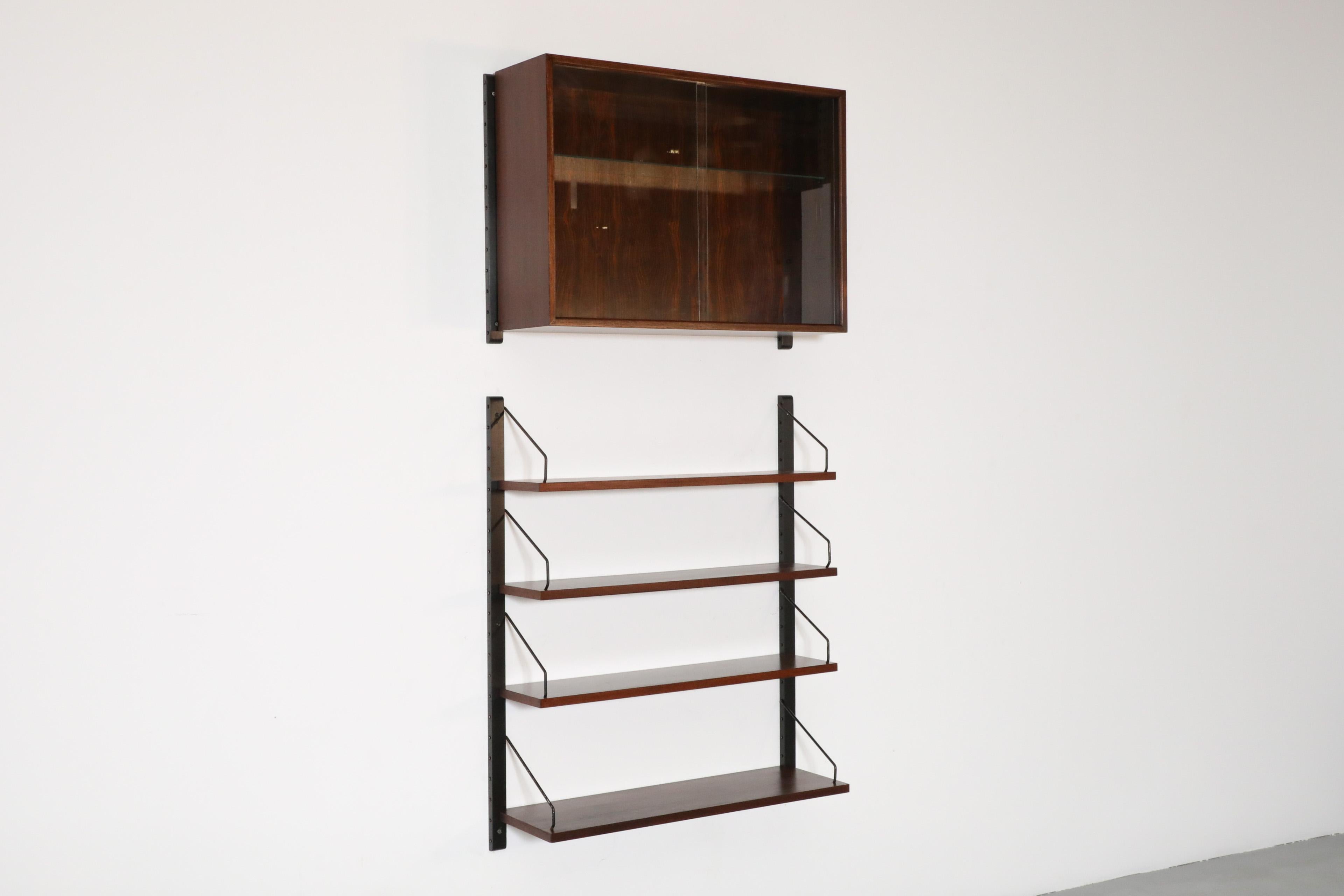 Poul Cadovius Royal Rosewood Wall Mount Sliding Glass Front Cabinet and Shelving In Good Condition For Sale In Los Angeles, CA
