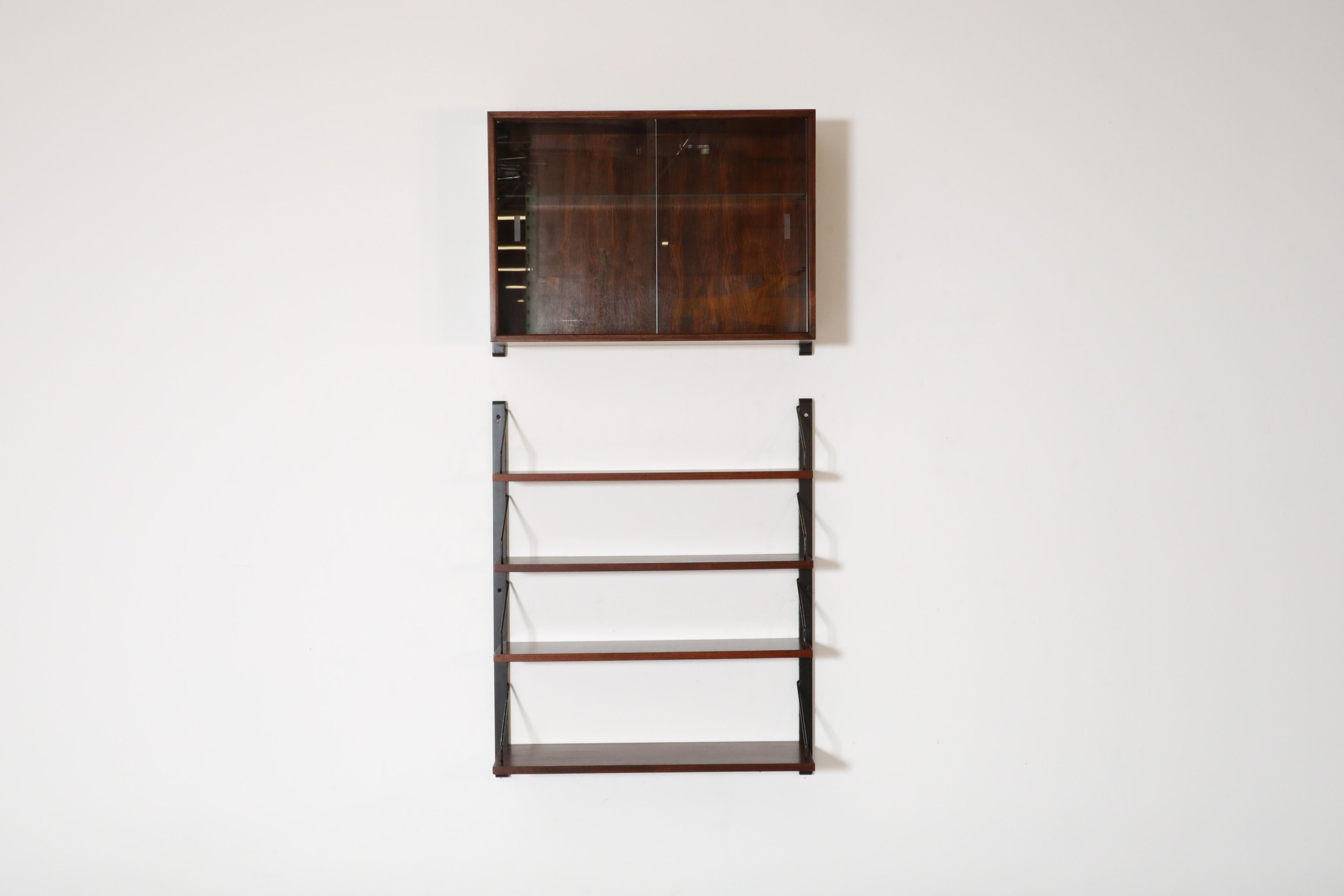 Mid-20th Century Poul Cadovius Royal Rosewood Wall Mount Sliding Glass Front Cabinet and Shelving For Sale