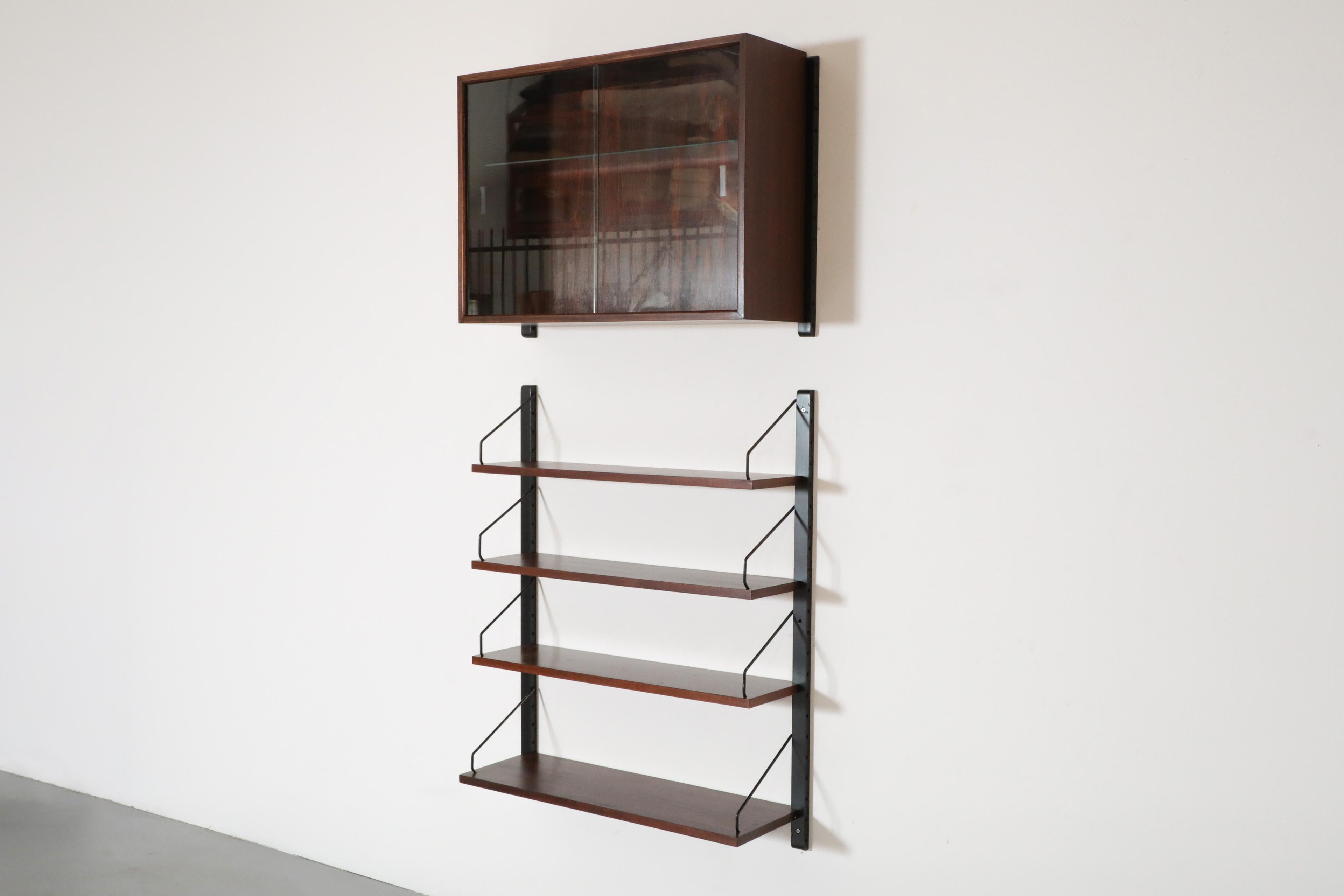 Poul Cadovius Royal Rosewood Wall Mount Sliding Glass Front Cabinet and Shelving For Sale 1