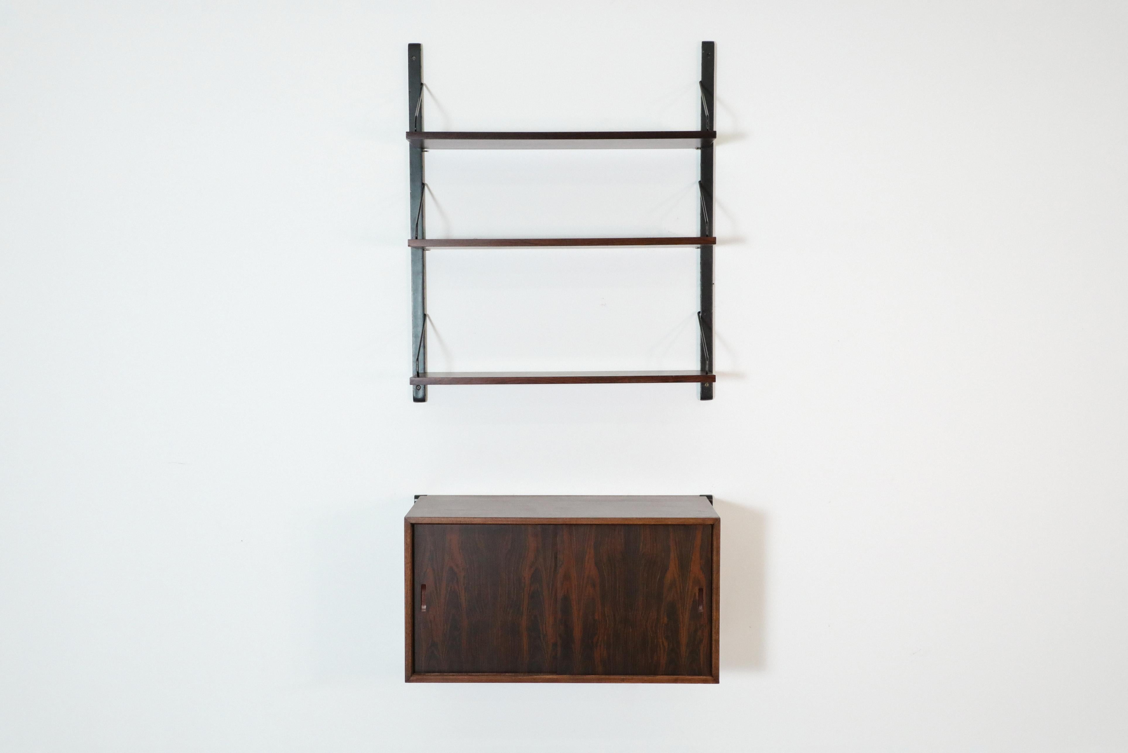 Poul Cadovius Royal Shelving Rosewood Wall Mount Shelving Unit and Cabinet In Good Condition For Sale In Los Angeles, CA