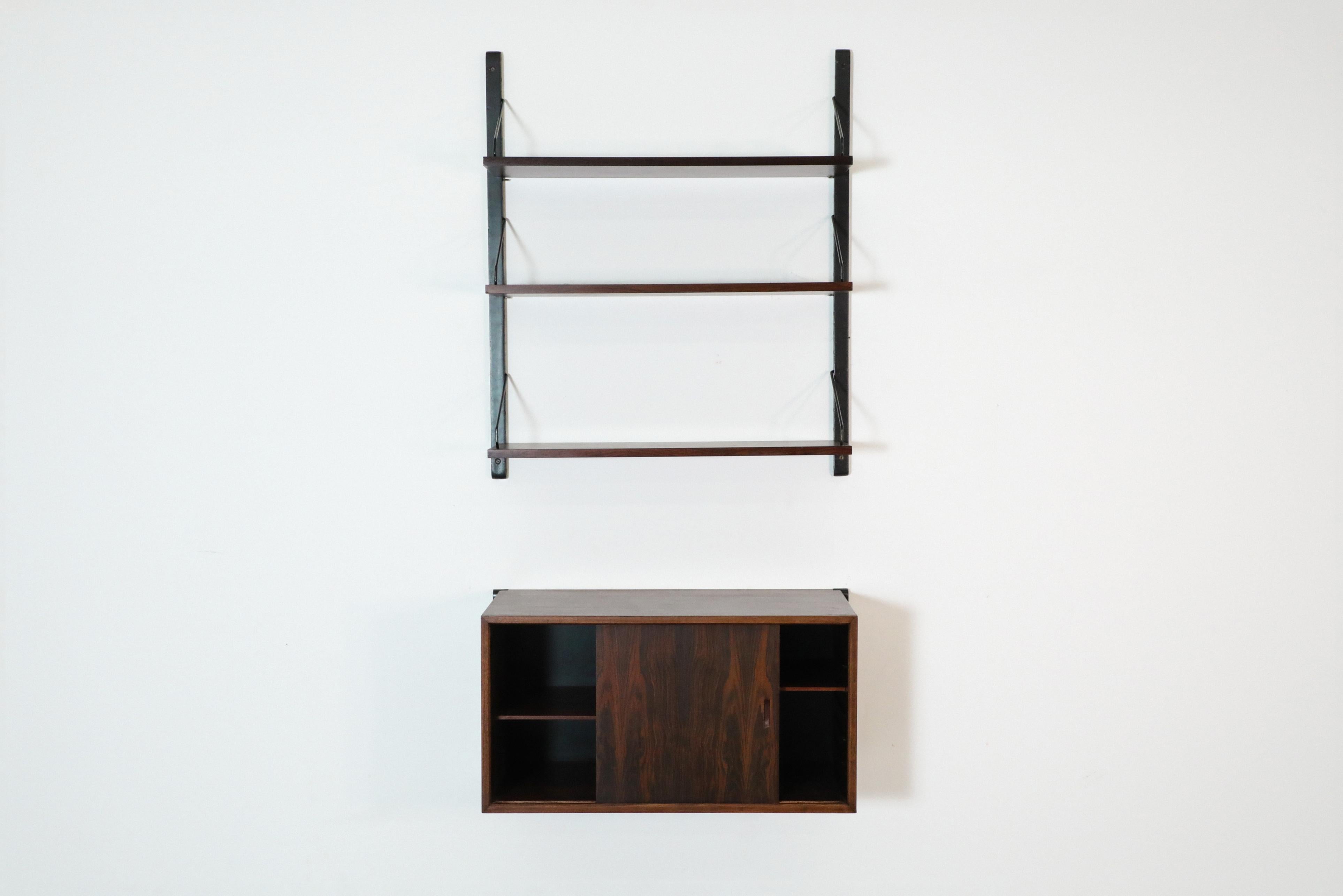 Mid-20th Century Poul Cadovius Royal Shelving Rosewood Wall Mount Shelving Unit and Cabinet For Sale