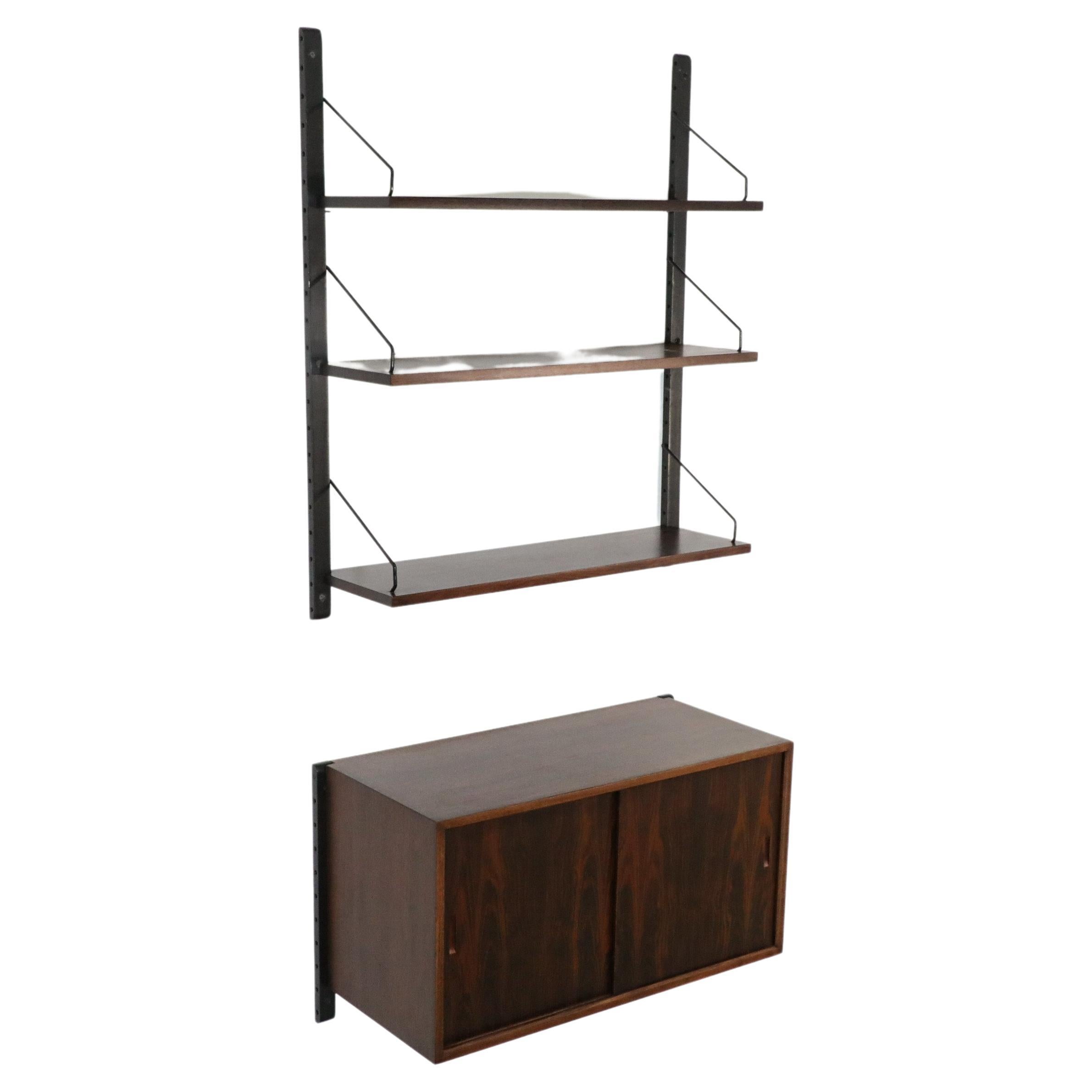 Poul Cadovius Royal Shelving Rosewood Wall Mount Shelving Unit and Cabinet For Sale