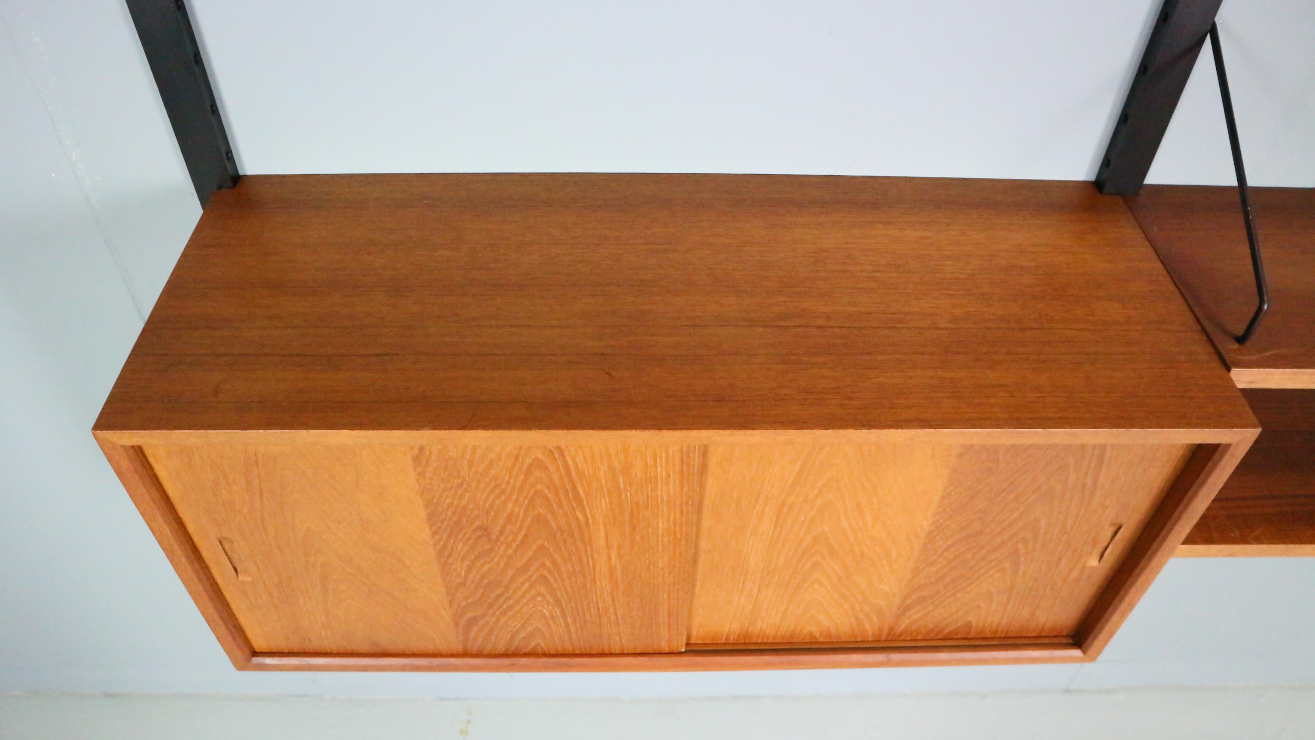 Brass Poul Cadovius Royal System Danish Modern Teak Wall Unit Shelving, 1960