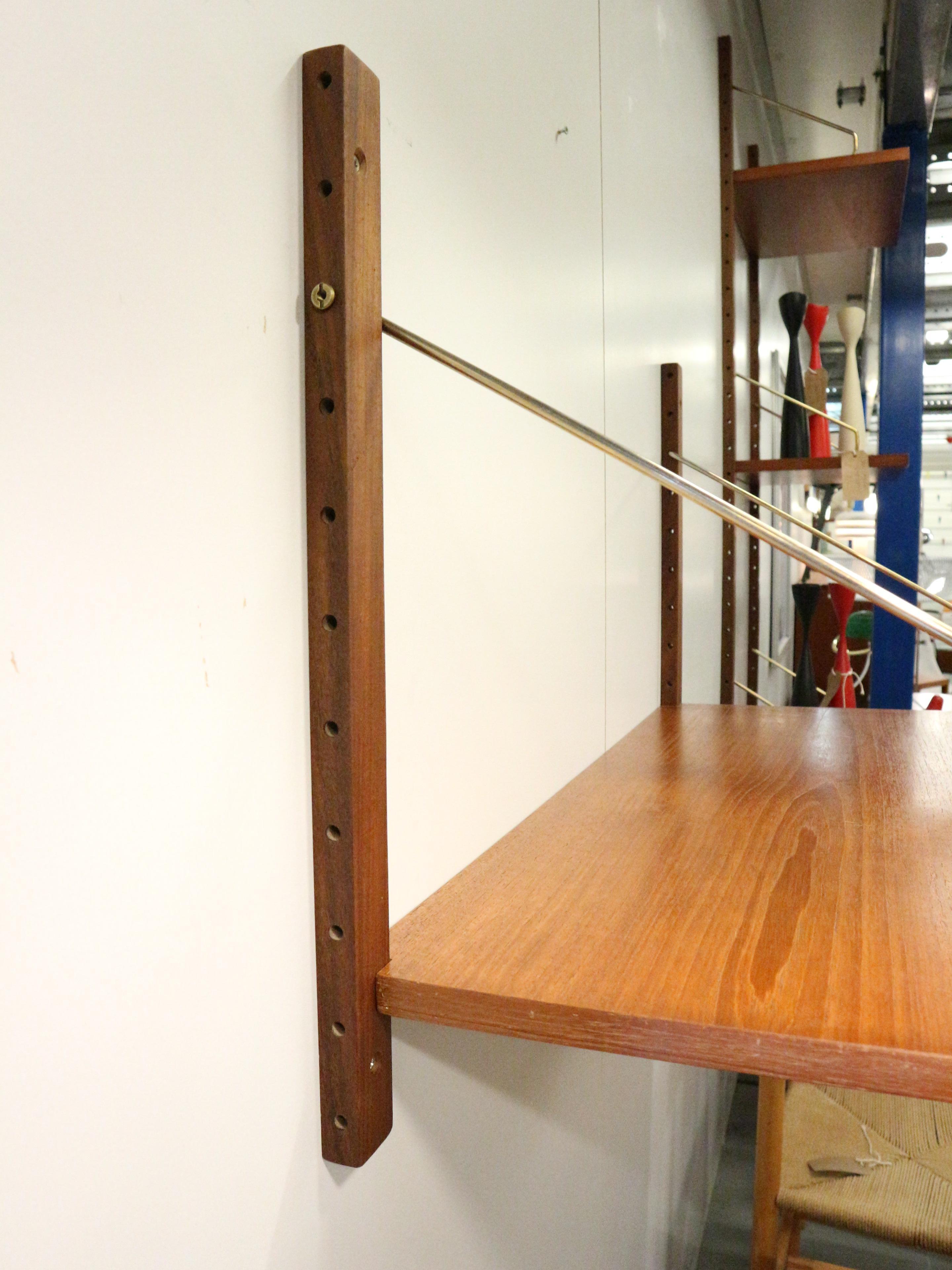 Poul Cadovius 'Royal System' teak desk shelf and brass brackets, 1960s Denmark 3