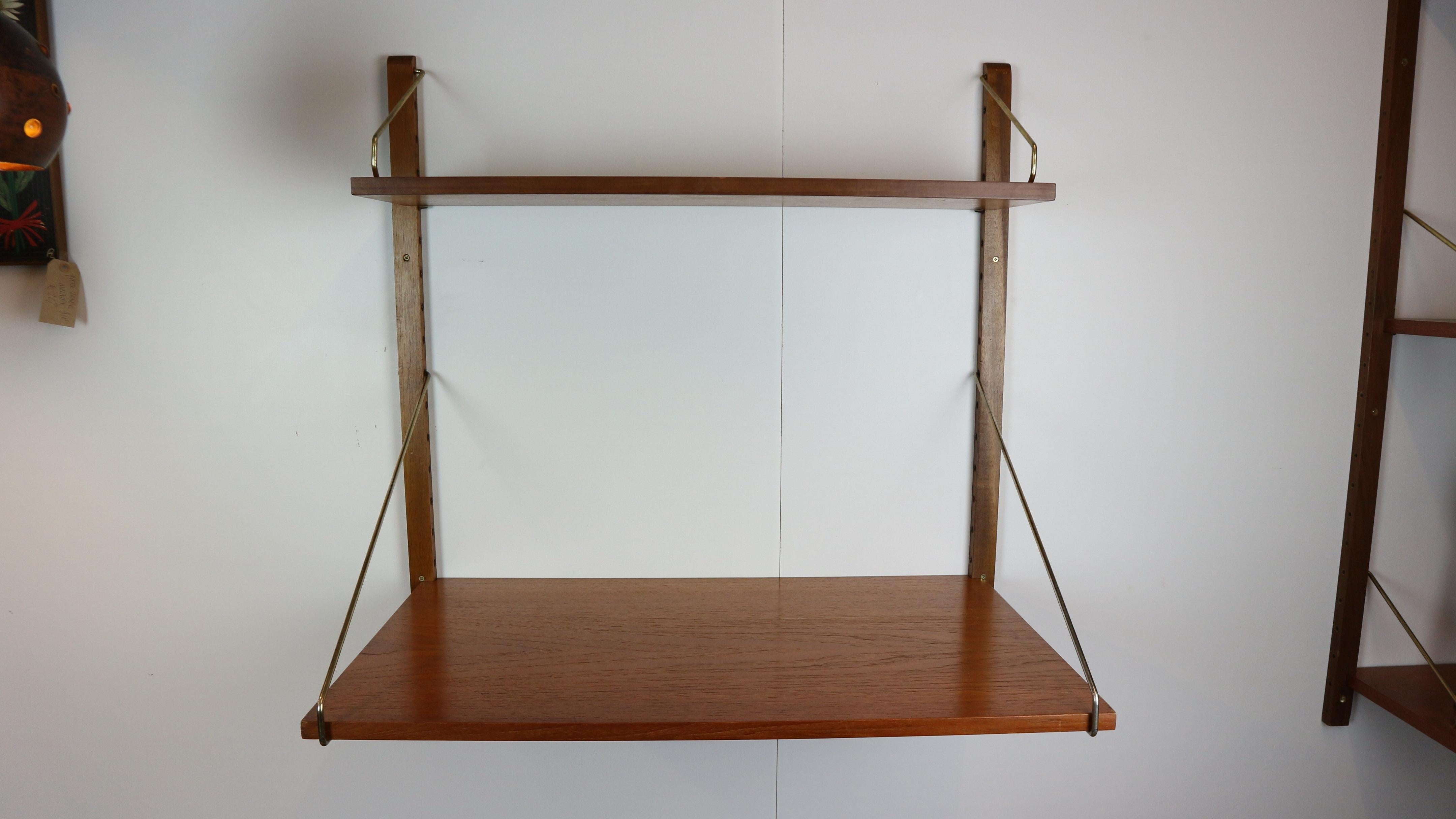 Poul Cadovius 'Royal System' teak desk shelf and brass brackets, 1960s Denmark 7