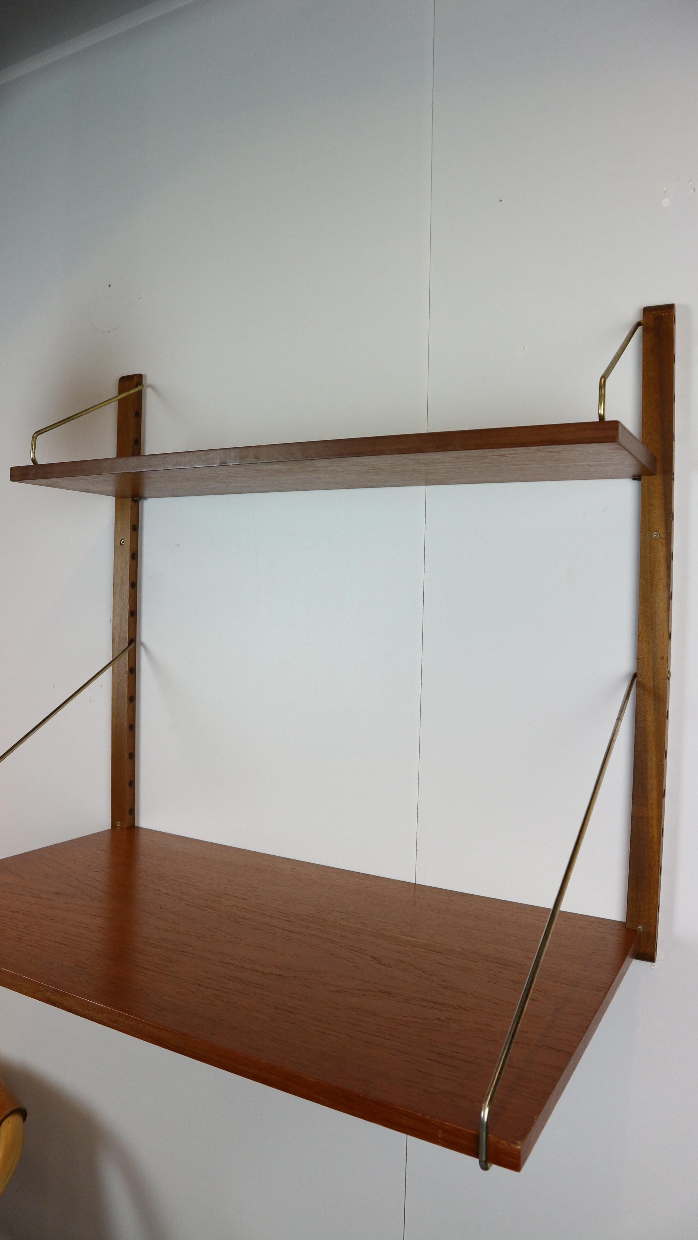 Poul Cadovius 'Royal System' teak desk shelf and brass brackets, 1960s Denmark 9