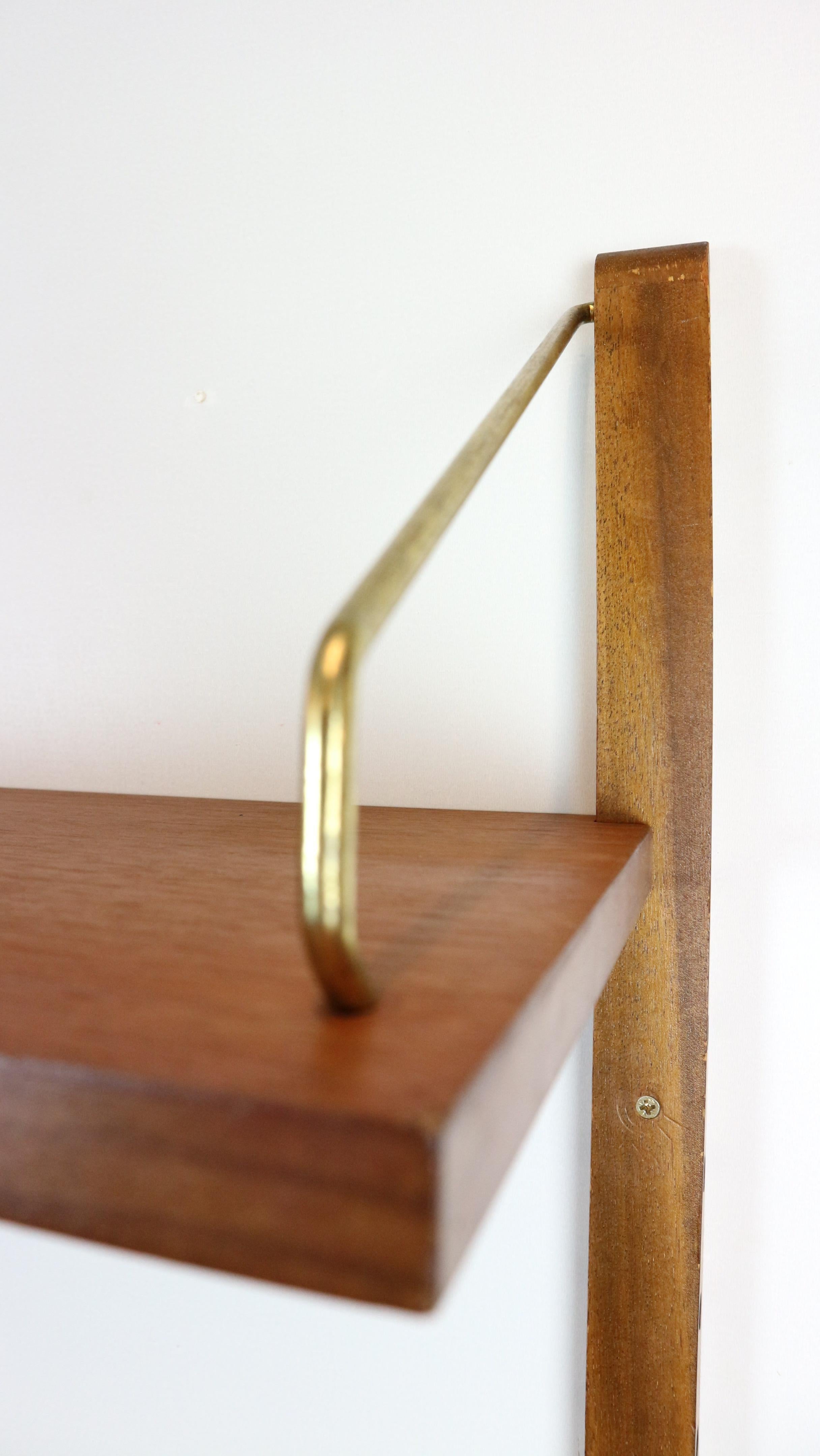 Poul Cadovius 'Royal System' teak desk shelf and brass brackets, 1960s Denmark 11