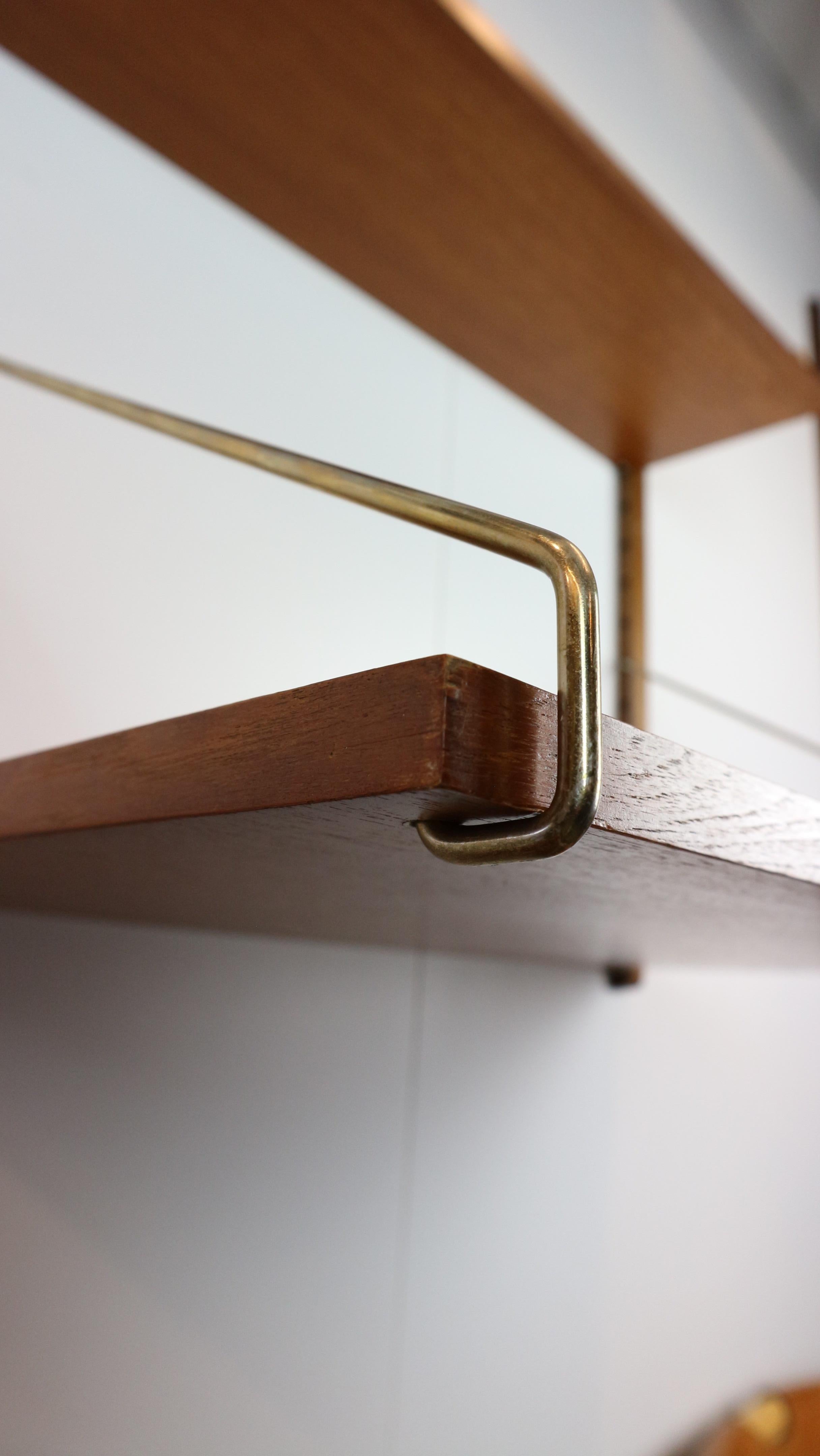 Poul Cadovius 'Royal System' teak desk shelf and brass brackets, 1960s Denmark 12
