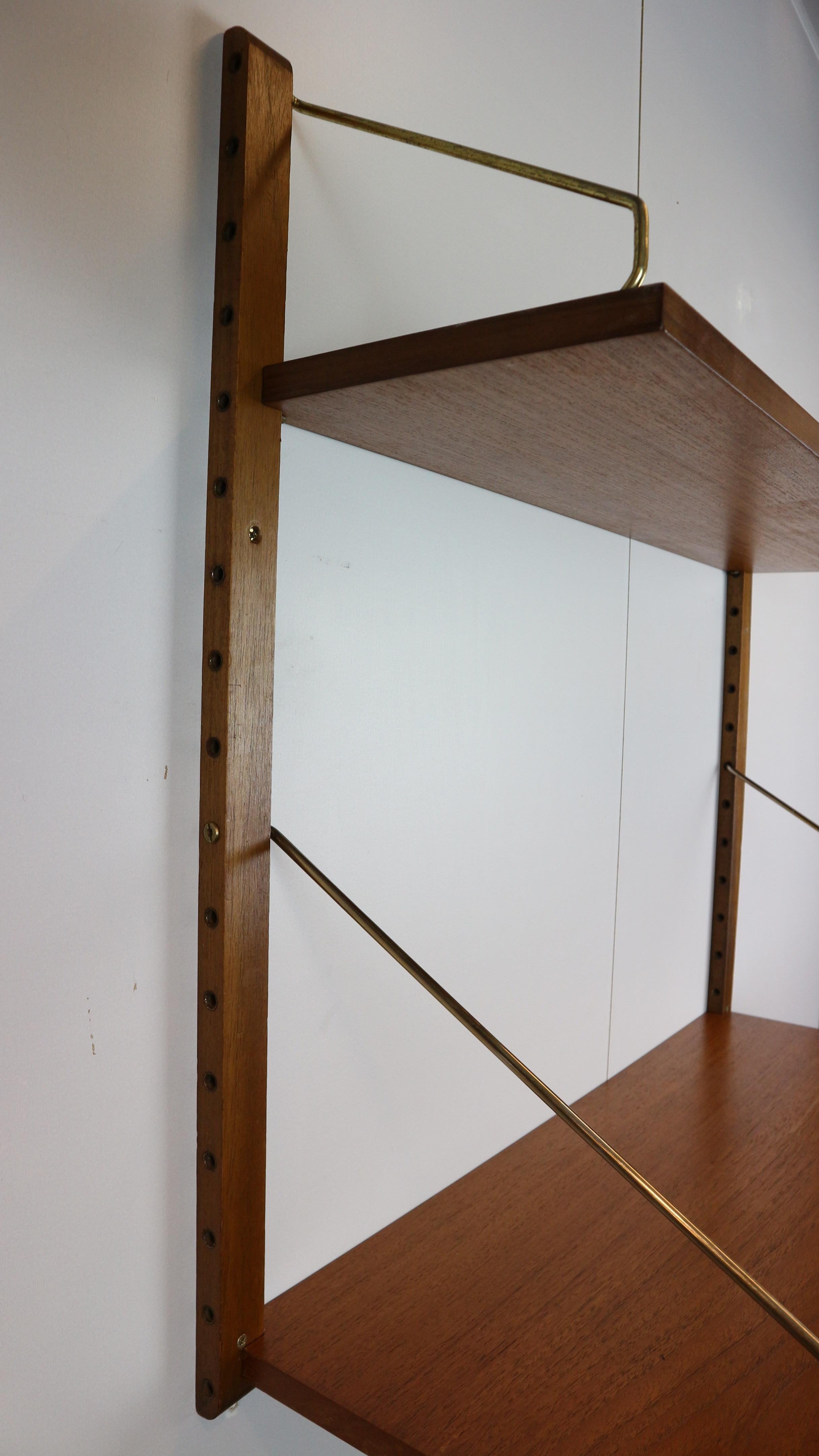 Poul Cadovius 'Royal System' teak desk shelf and brass brackets, 1960s Denmark 13