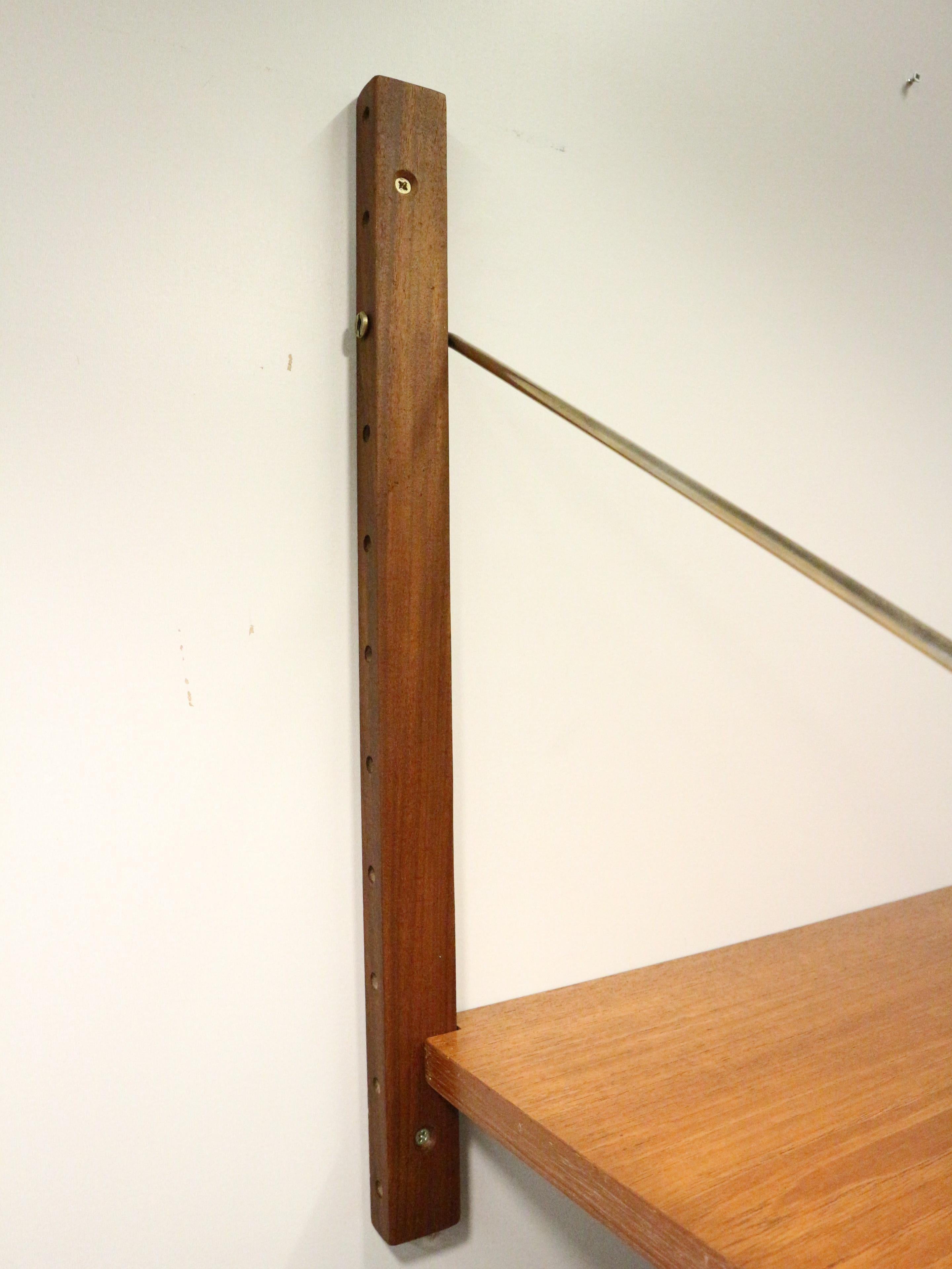 Danish Poul Cadovius 'Royal System' teak desk shelf and brass brackets, 1960s Denmark For Sale