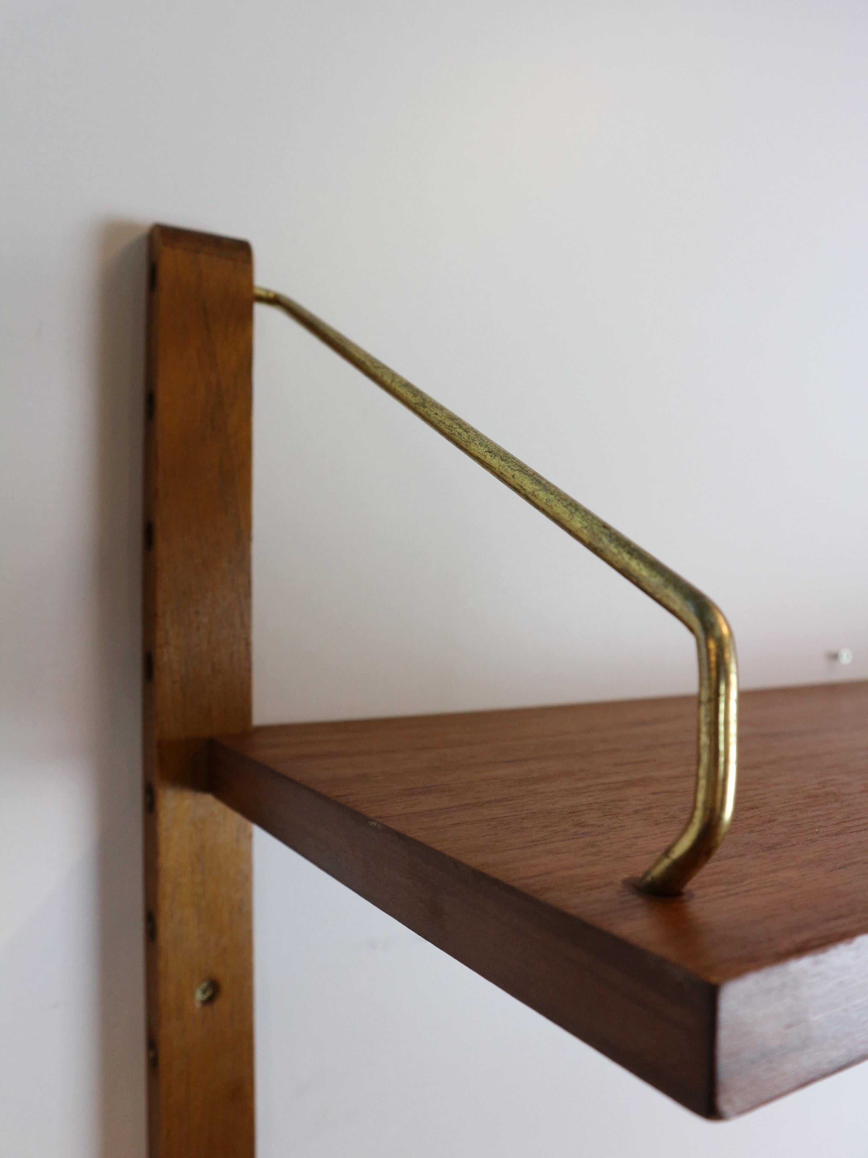 20th Century Poul Cadovius 'Royal System' teak desk shelf and brass brackets, 1960s Denmark