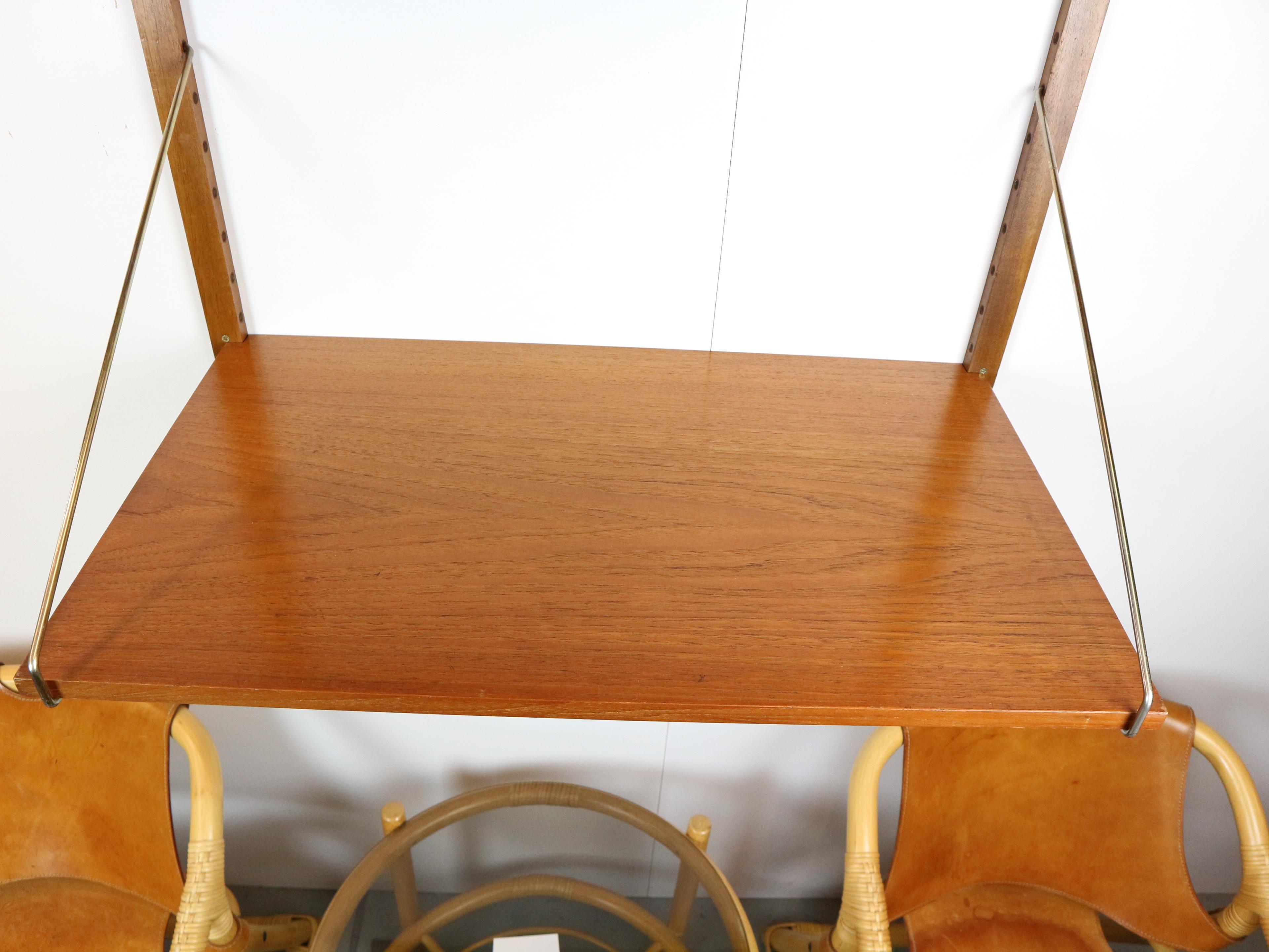 Poul Cadovius 'Royal System' teak desk shelf and brass brackets, 1960s Denmark 1
