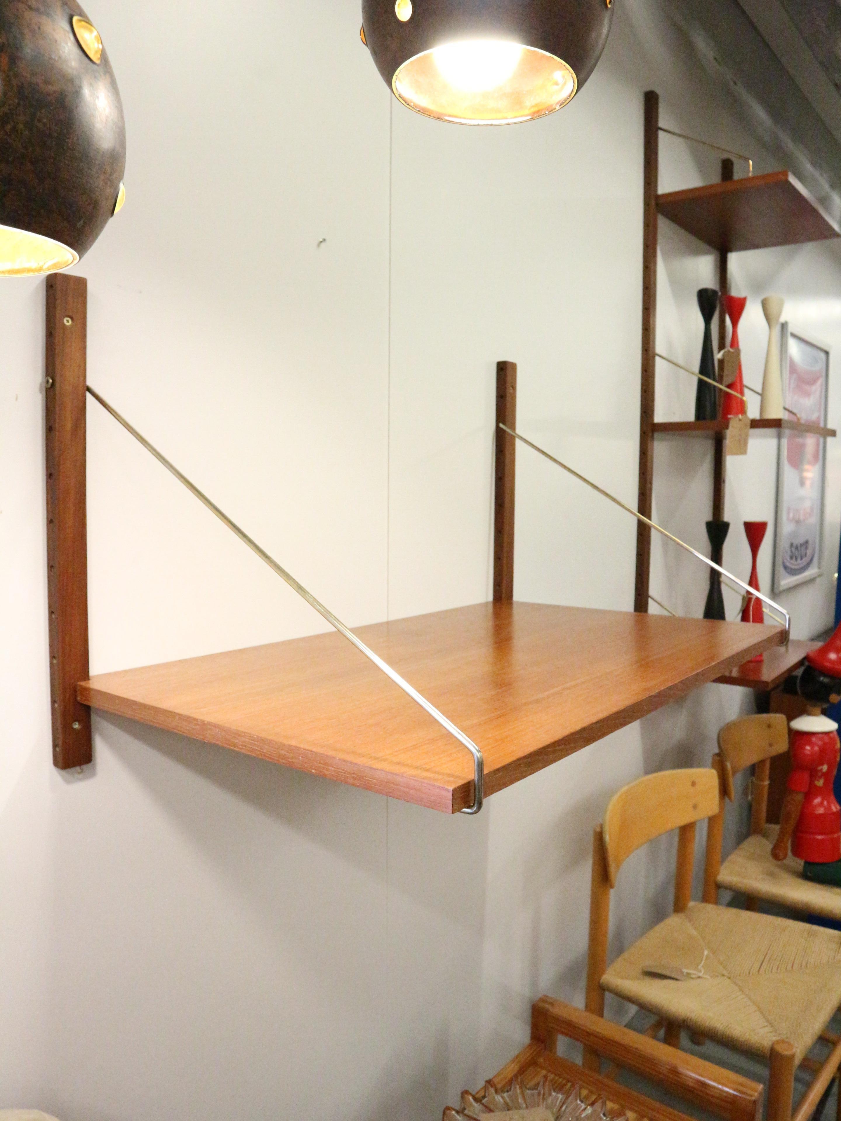 Poul Cadovius 'Royal System' teak desk shelf and brass brackets, 1960s Denmark For Sale 2