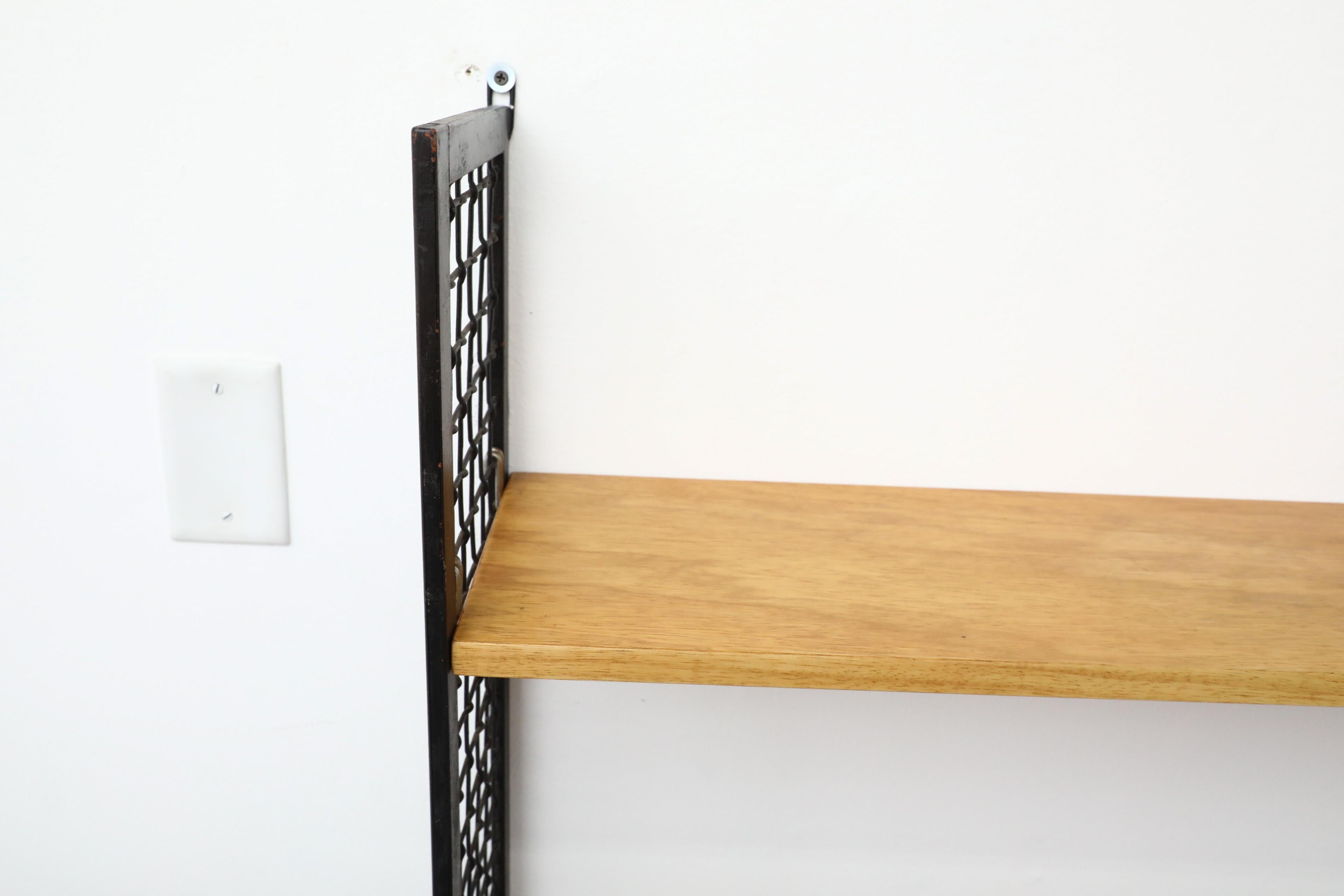 Poul Cadovius Style Mixed Wood Wall Unit with Black Enameled Metal Grid Risers 6