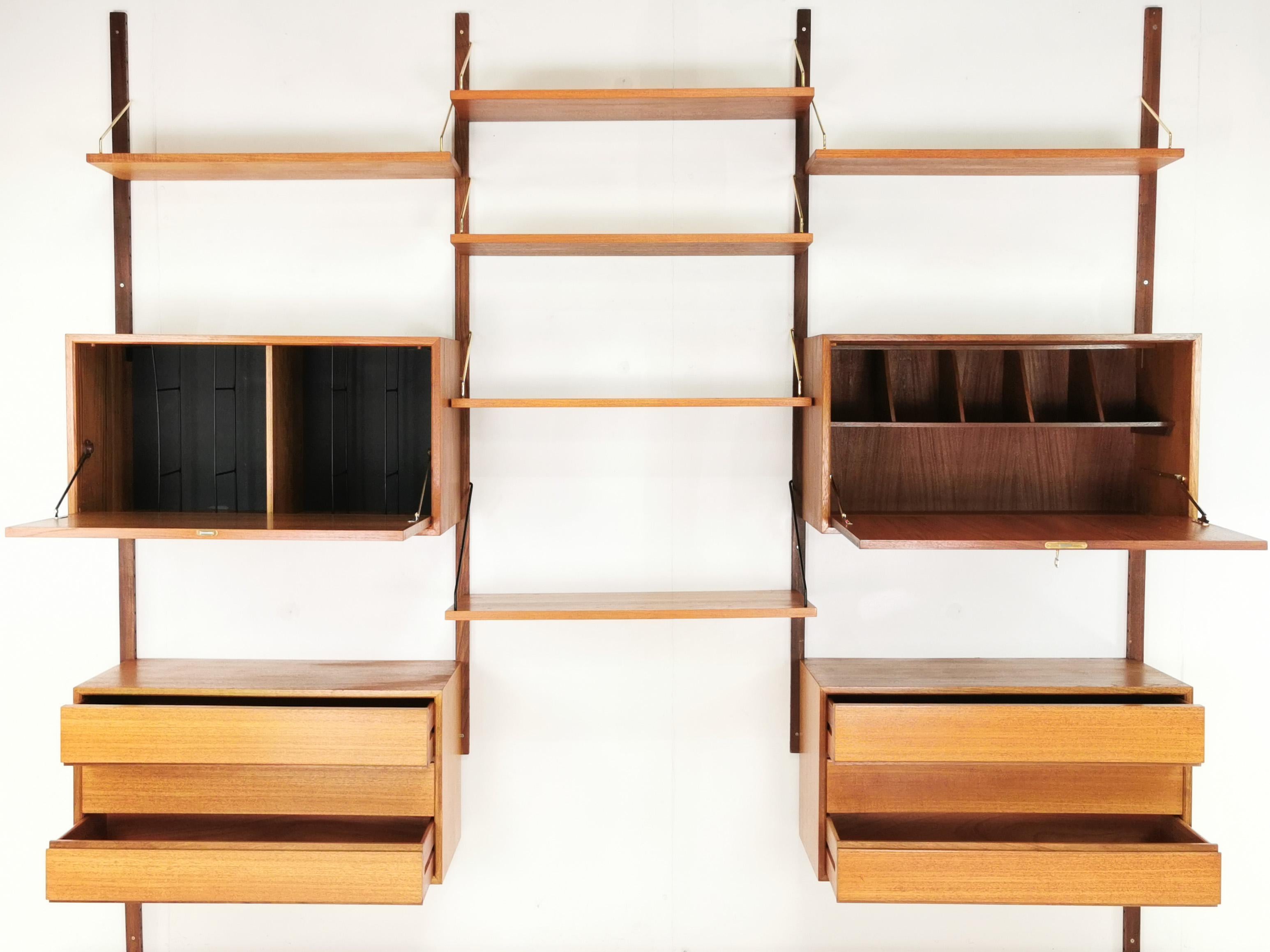 Poul Cadovius Teak Mid Century Wall Unit Shelving Bookcase Danish 1960s 1